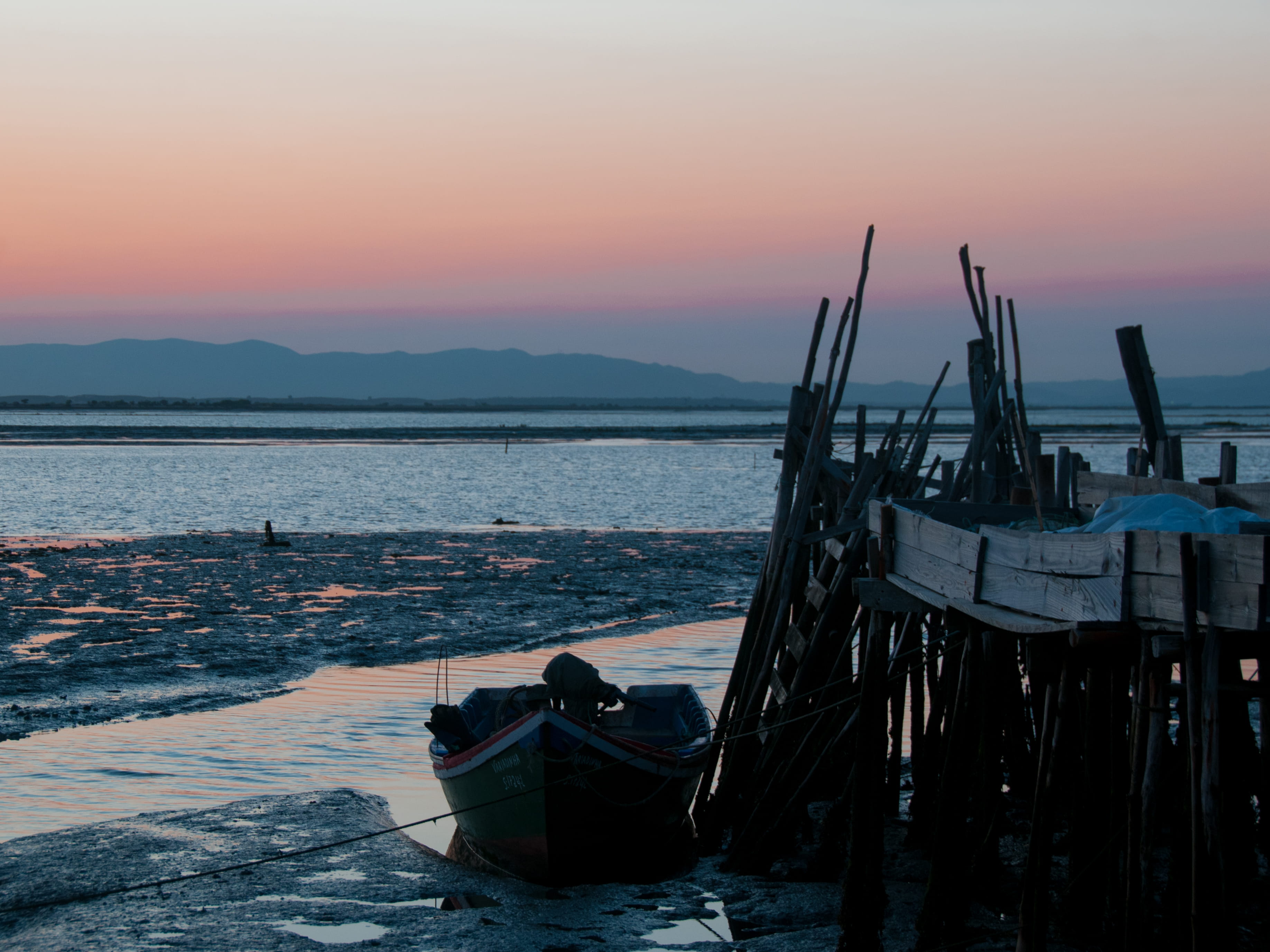 portugal, cais palafítico da carrasqueira, moored, setubal, tranquility, nautical vessel, nature, outdoors, idyllic, 2K, mode of transportation, wooden post, HD Wallpaper