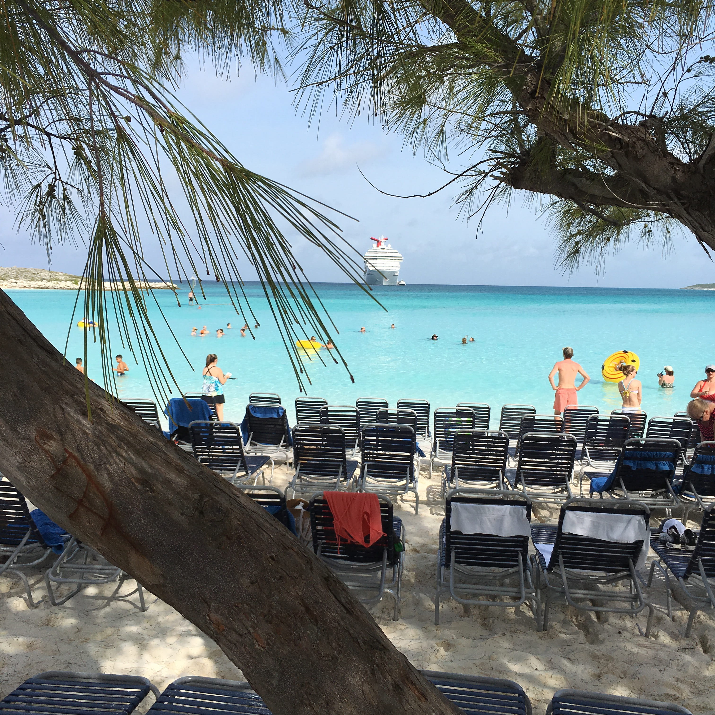 beach, day, carnival cruise lines, group of people, men, plant, tree, outdoors, real people, caribbean views, 2K, chair, horizon over water, sea, seat, Phone HD Wallpaper