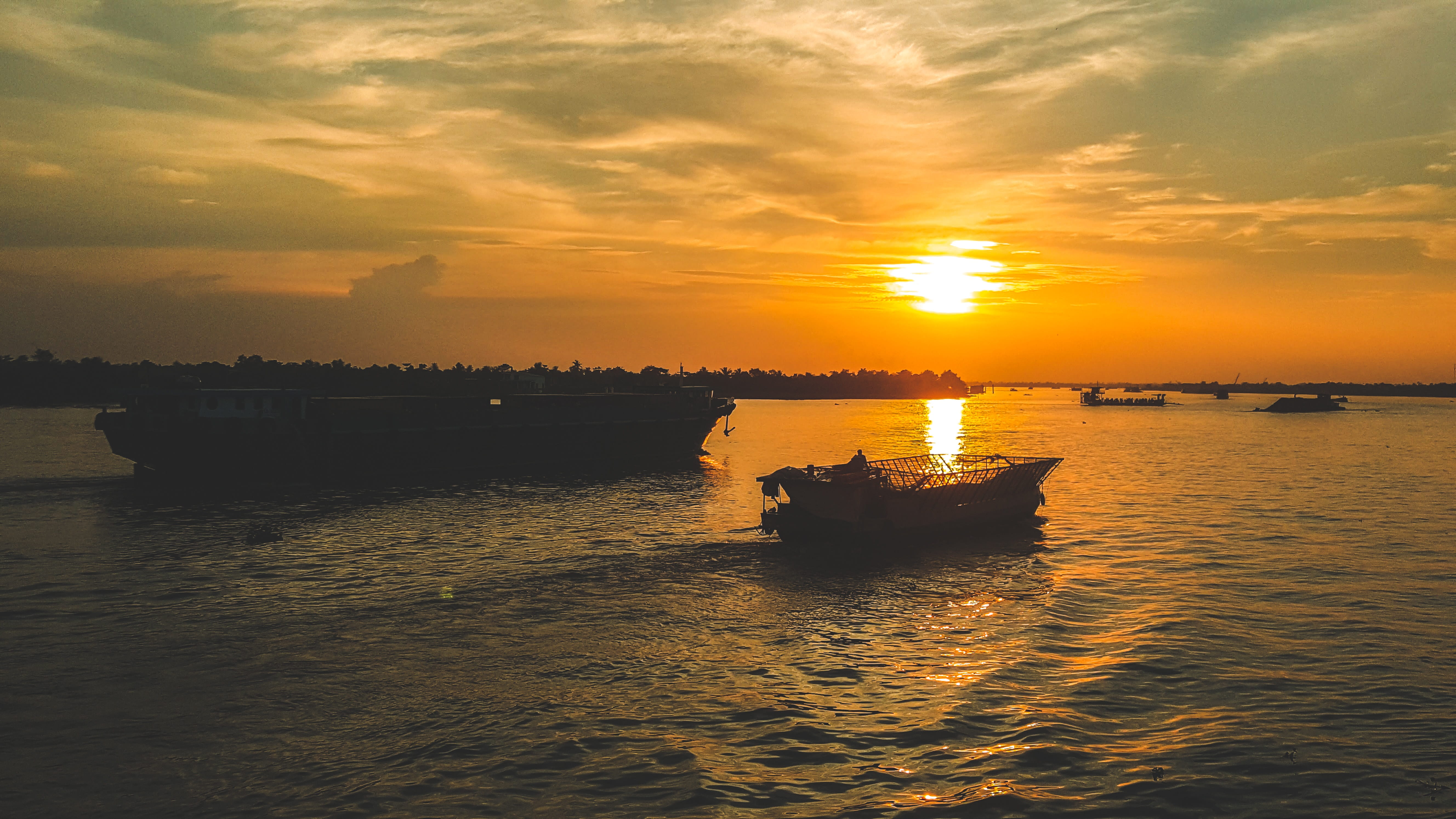 tranquil scene, river money, travel, subsistence, reflection, cai be district, scenics - nature, beauty in nature, asia, transportation, countryside, mekong river, HD Wallpaper