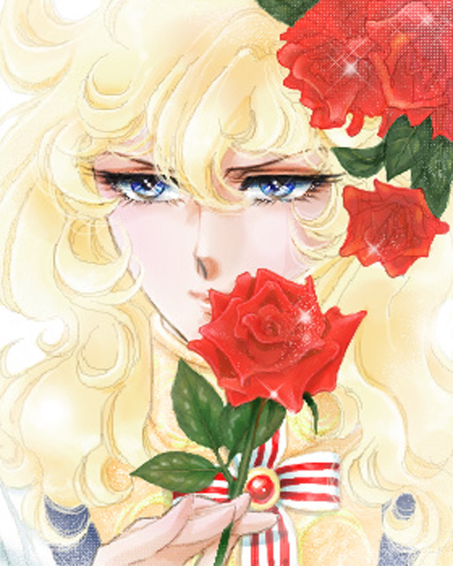 girl, characters, series, red, rose, 720P, anime, oscar, flower, lady, blond, beautiful, Phone HD Wallpaper