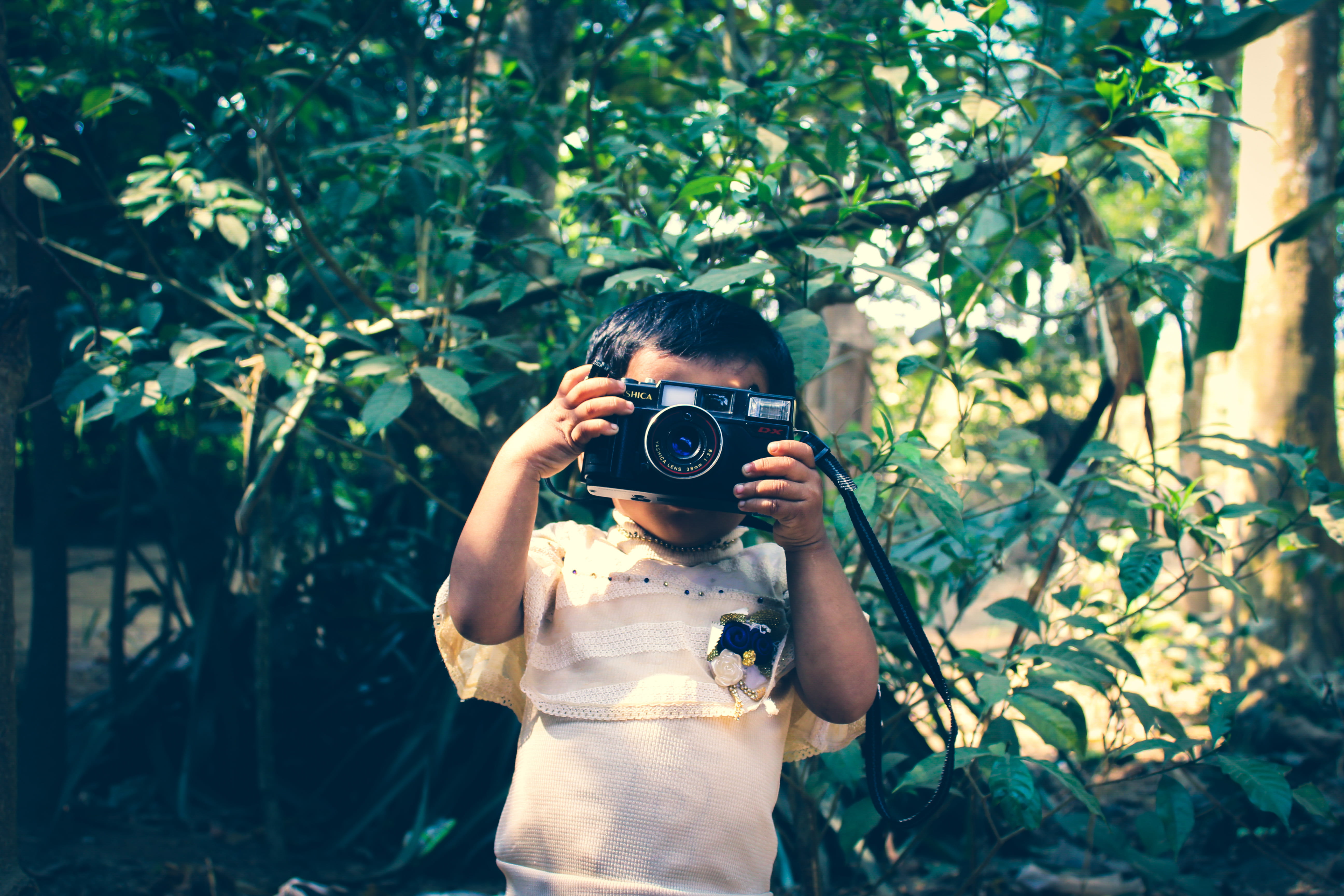 one person, standing, little, photographic equipment, digital camera, flash, plants, boy, occupation, photographing, photographer, technology, taking photo, HD Wallpaper