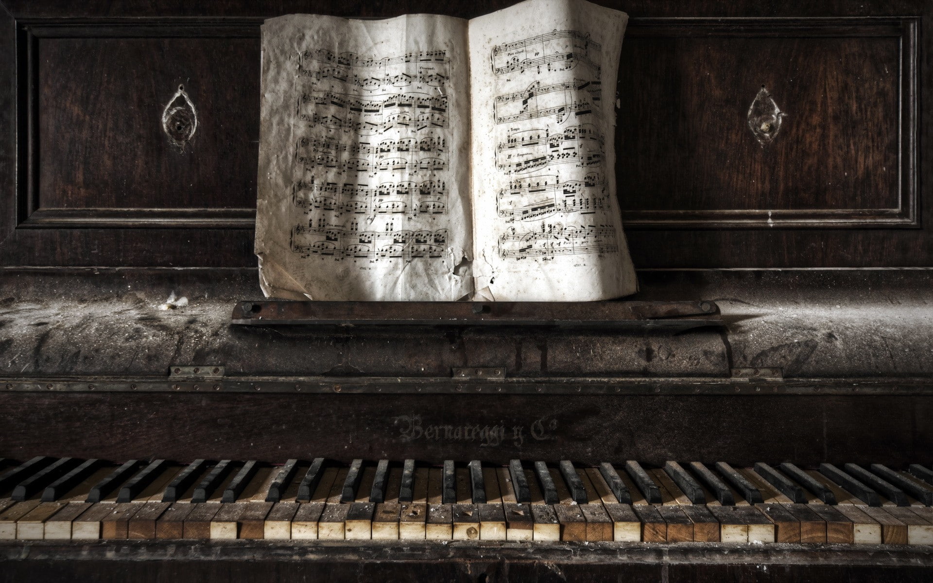 piano, abandoned, old, paper, 1080P, HD Wallpaper