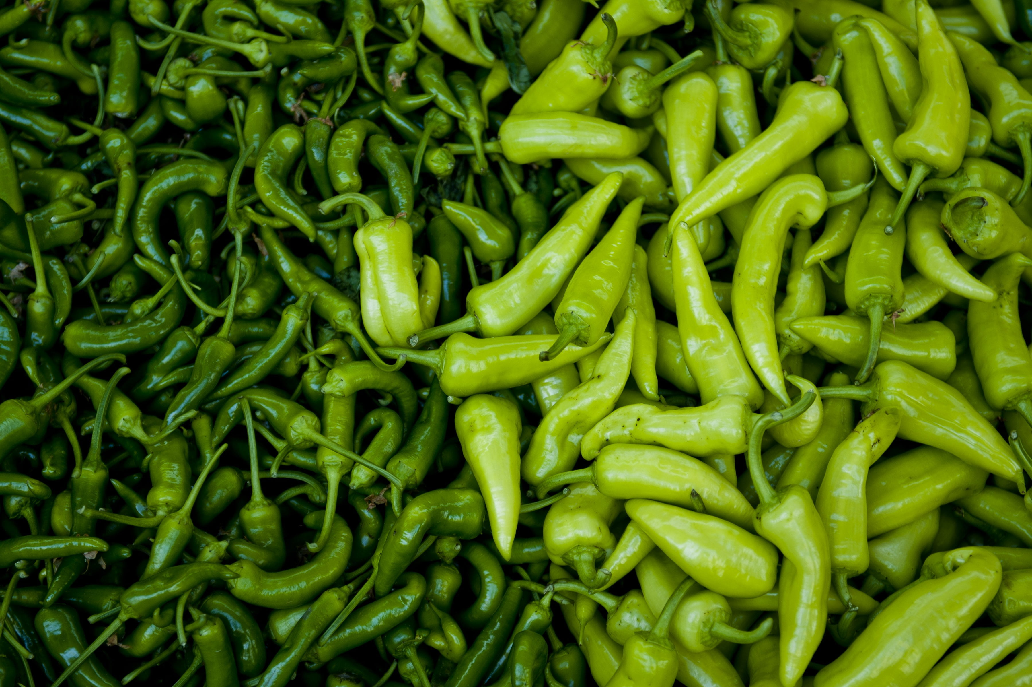 2K, large group of objects, backgrounds, food and drink, sweet pepper, market, retail display, chile, ripe, freshness, for sale, no people, hot, green color, HD Wallpaper
