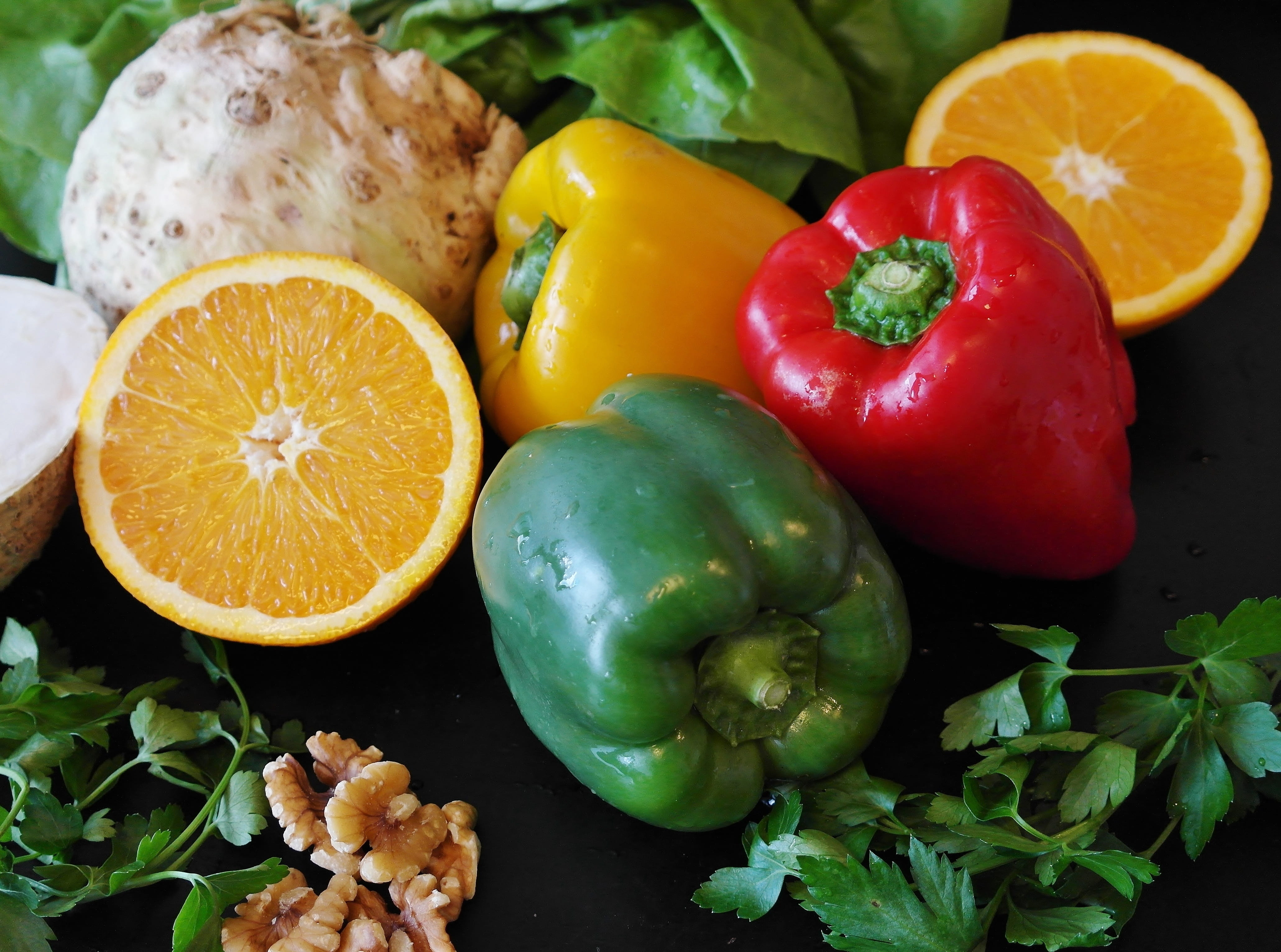 lot, vegetables, refreshment, bless you, pepper, fresh, fruit, variation, healthy eating, red bell pepper, salad, ripe, citrus fruit, background, tomato, HD Wallpaper