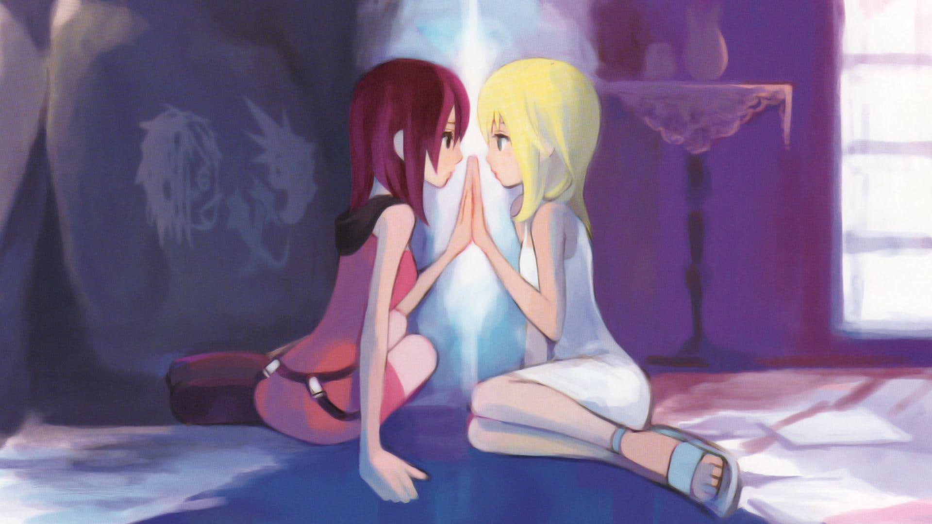 dressed, character, kingdom, namine, kingdom hearts, white, 1080P, kairi, hearts, games, painting, girl, 1920x1080, anime, HD Wallpaper