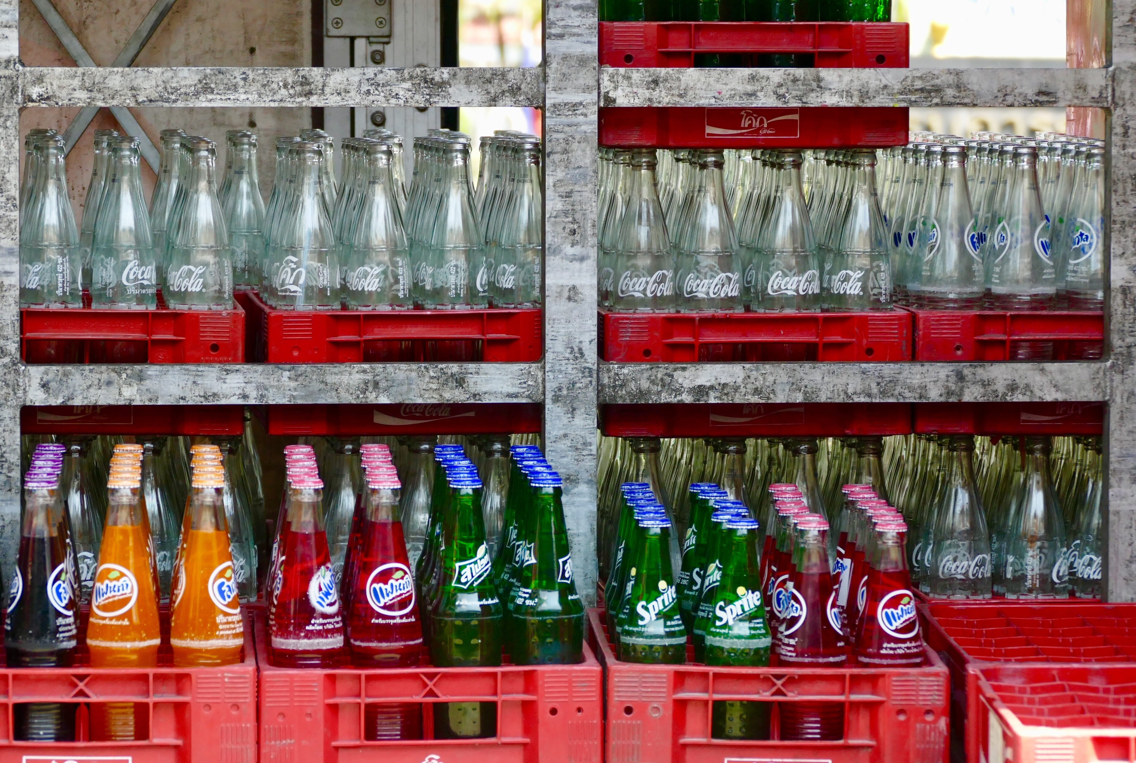 shelf, stock, sprite, 2K, environment, retail, abundance, cola, food and drink, fanta, empties, music, arrangement, large group of objects, market, kiosk, HD Wallpaper