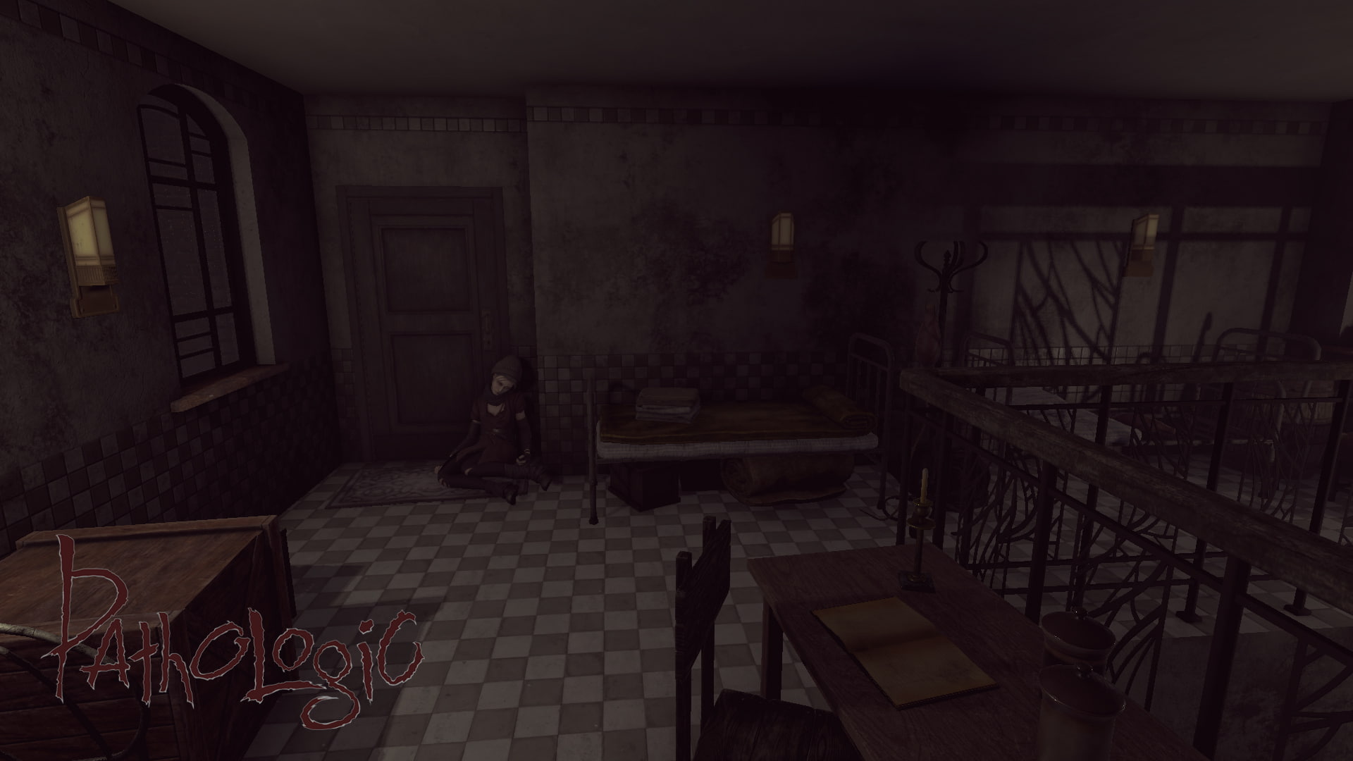chair, table, domestic room, architecture, window, building, furniture, entrance, empty, railing, indoors, seat, staircase, built structure, video games, HD Wallpaper