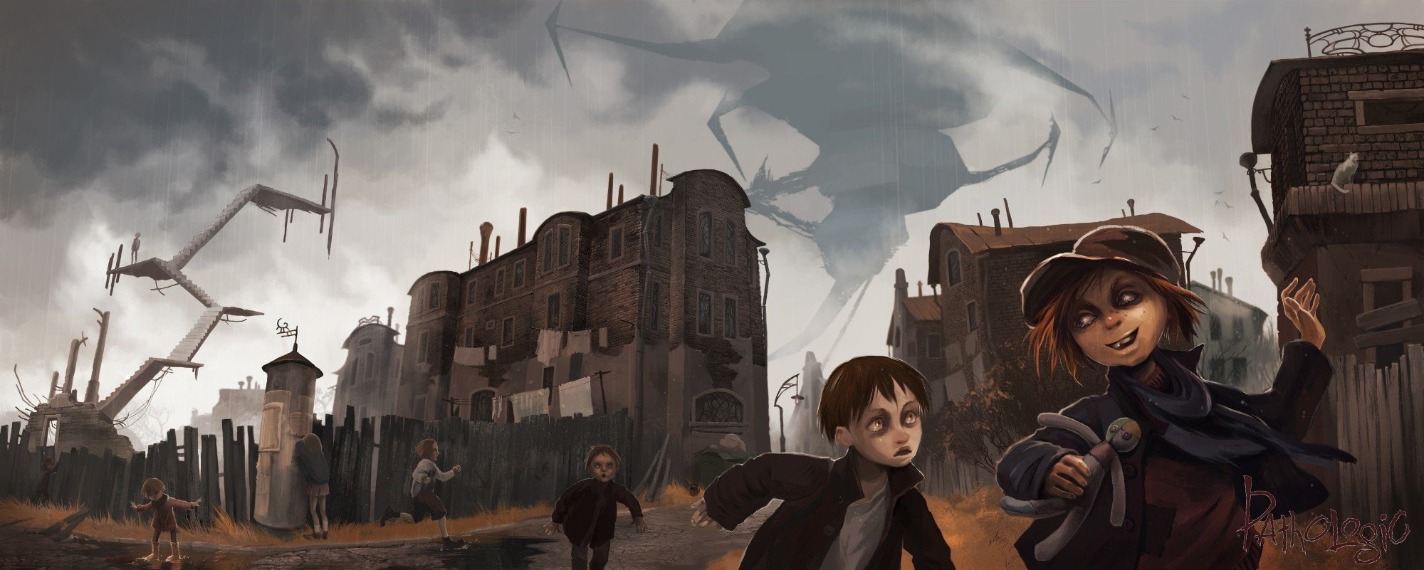 children, pathologic, city, Cityscape, rain, 1080P, science fiction, HD Wallpaper