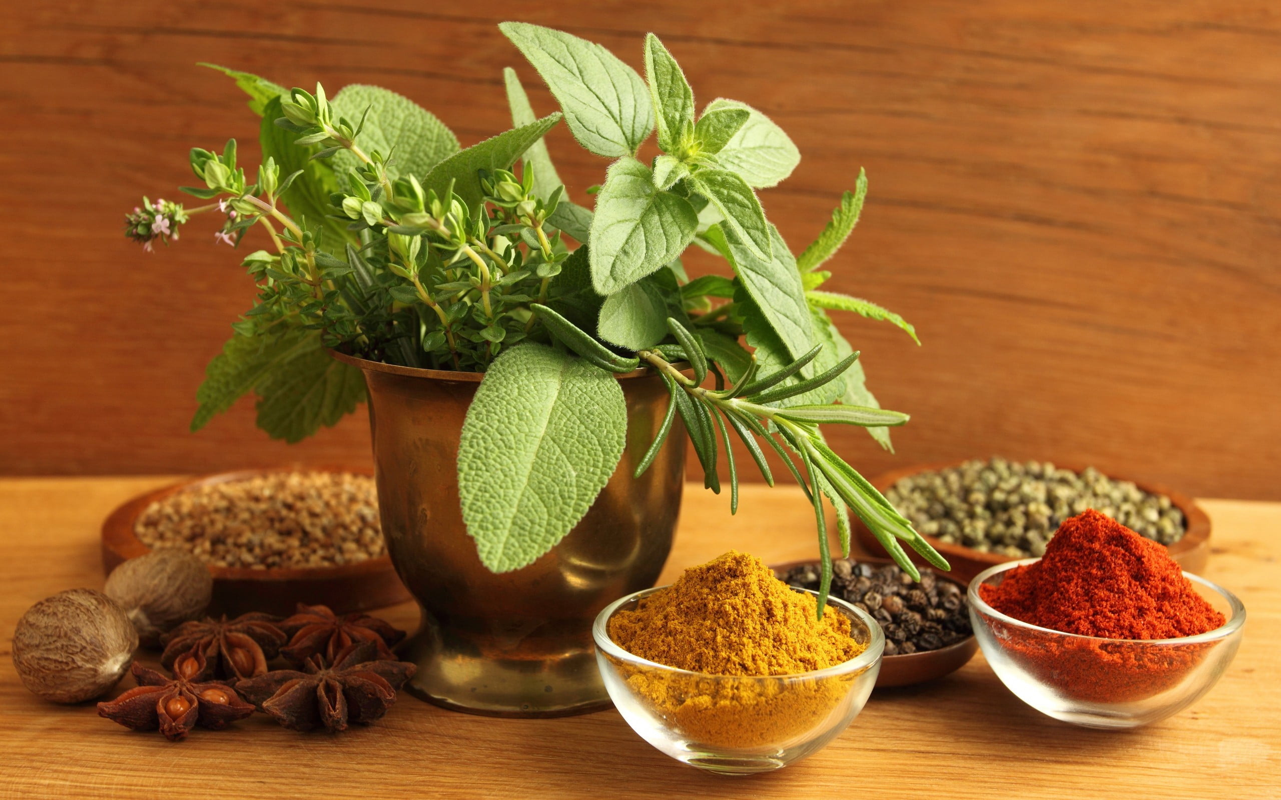healthy eating, herb, mint leaf - culinary, spices, wellbeing, food and drink, no people, plant, nature, freshness, yellow, nuts, plant part, powder, 2K, HD Wallpaper