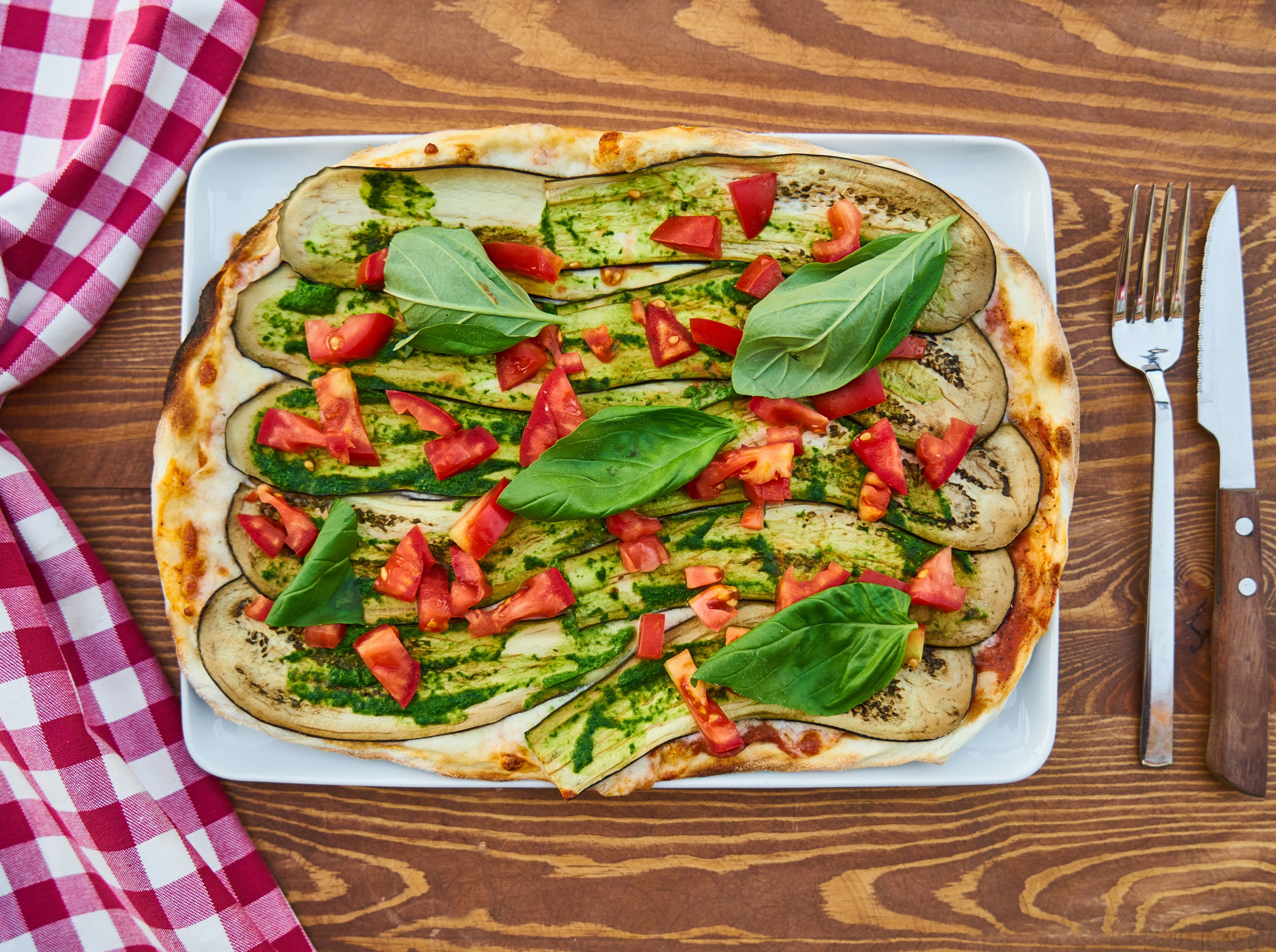Tasty, healthy eating, vegetarian, directly above, Eggplants, fork, temptation, readytoeat, dough, homemade, 5K, Yummy, garnish, gastronomy, goodfood, HD Wallpaper