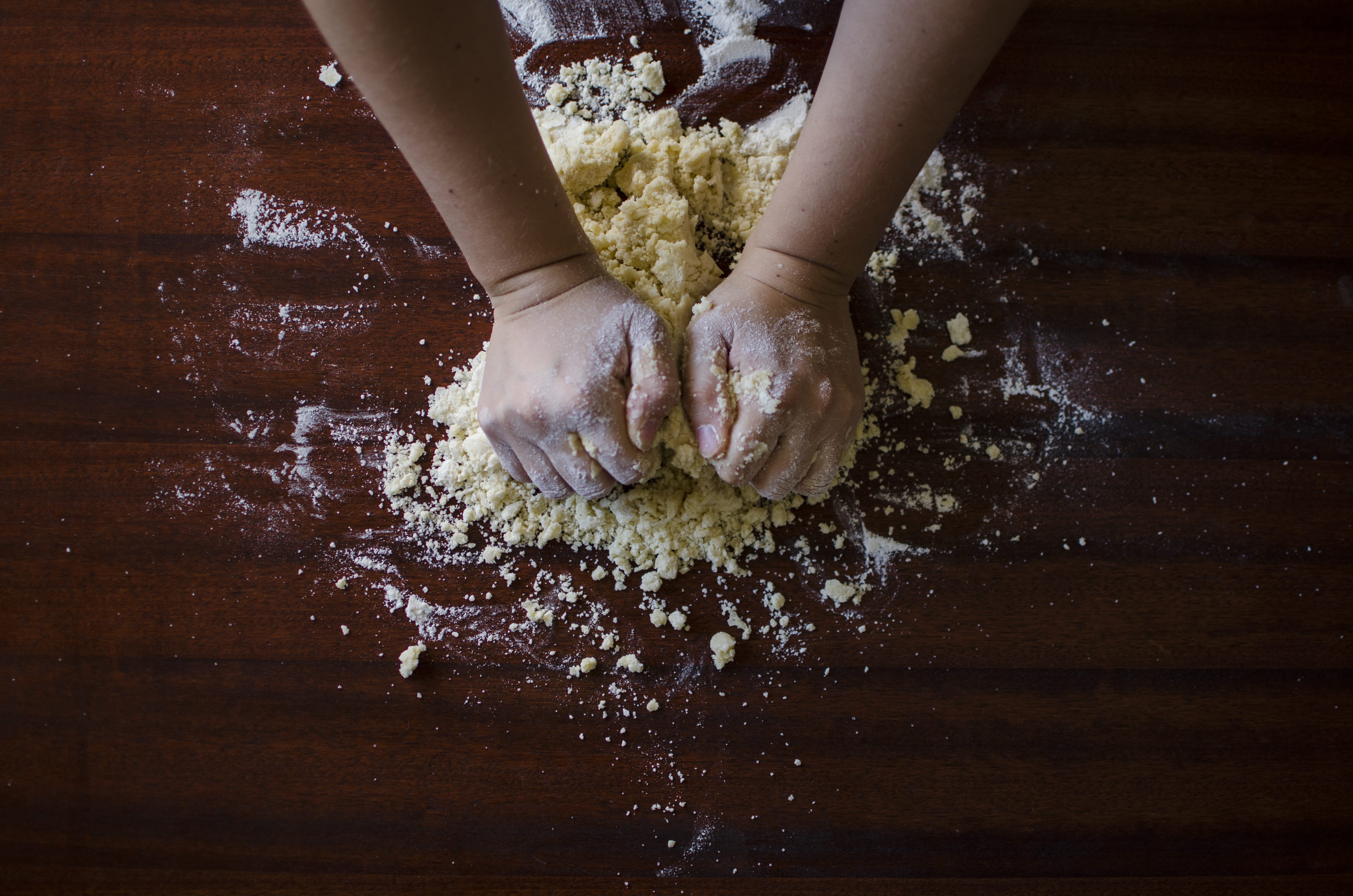 4K, lifestyles, freshness, mixing, food, person, human body part, wood - material, human limb, royalty  images, one person, kneading, hand, baker, flour, HD Wallpaper