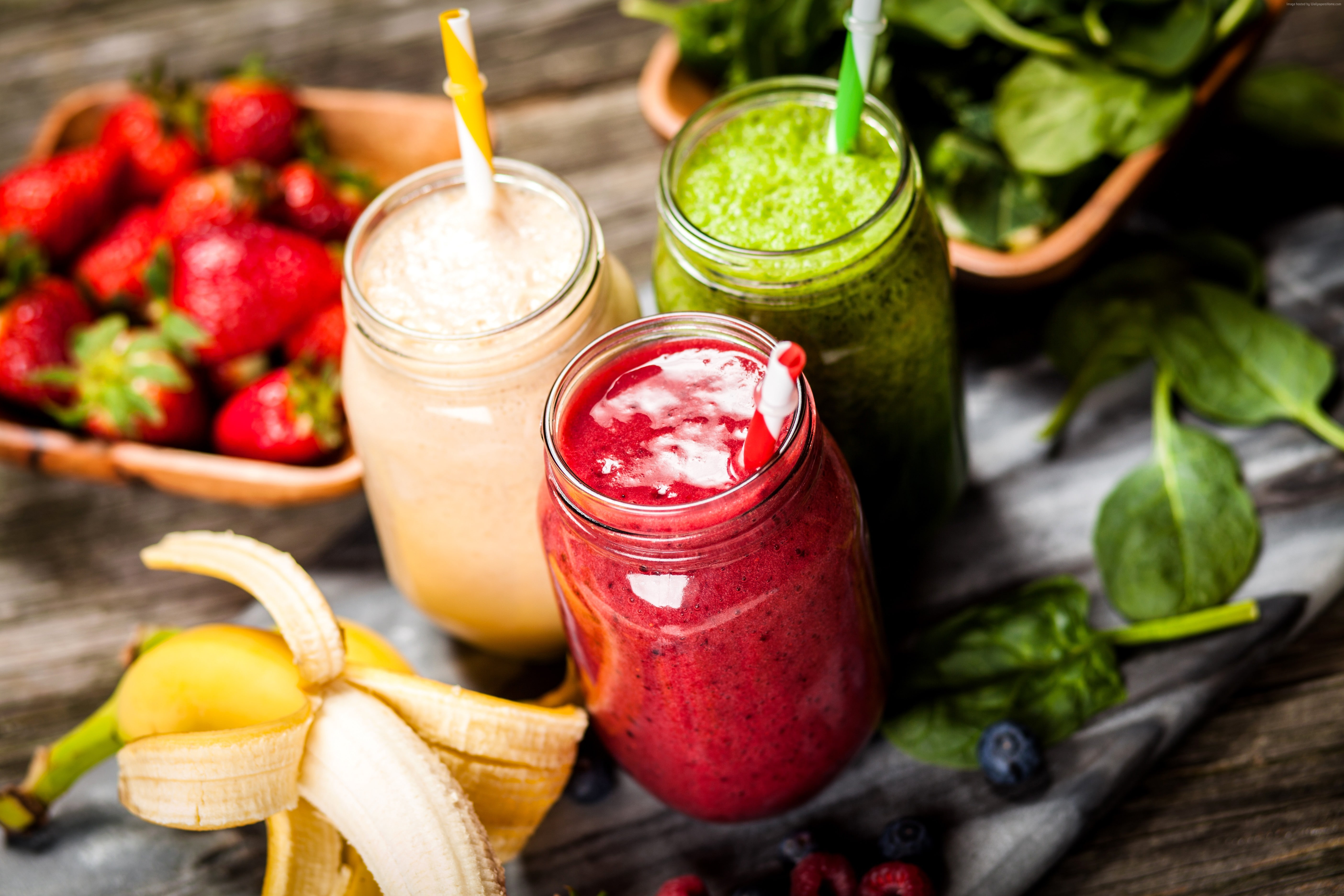 herb, 5K, refreshment, banana, mint, drink, berry fruit, mash - food state, jar, wood - material, smoothie, spice, red, fruit, indoors, food and drink, HD Wallpaper
