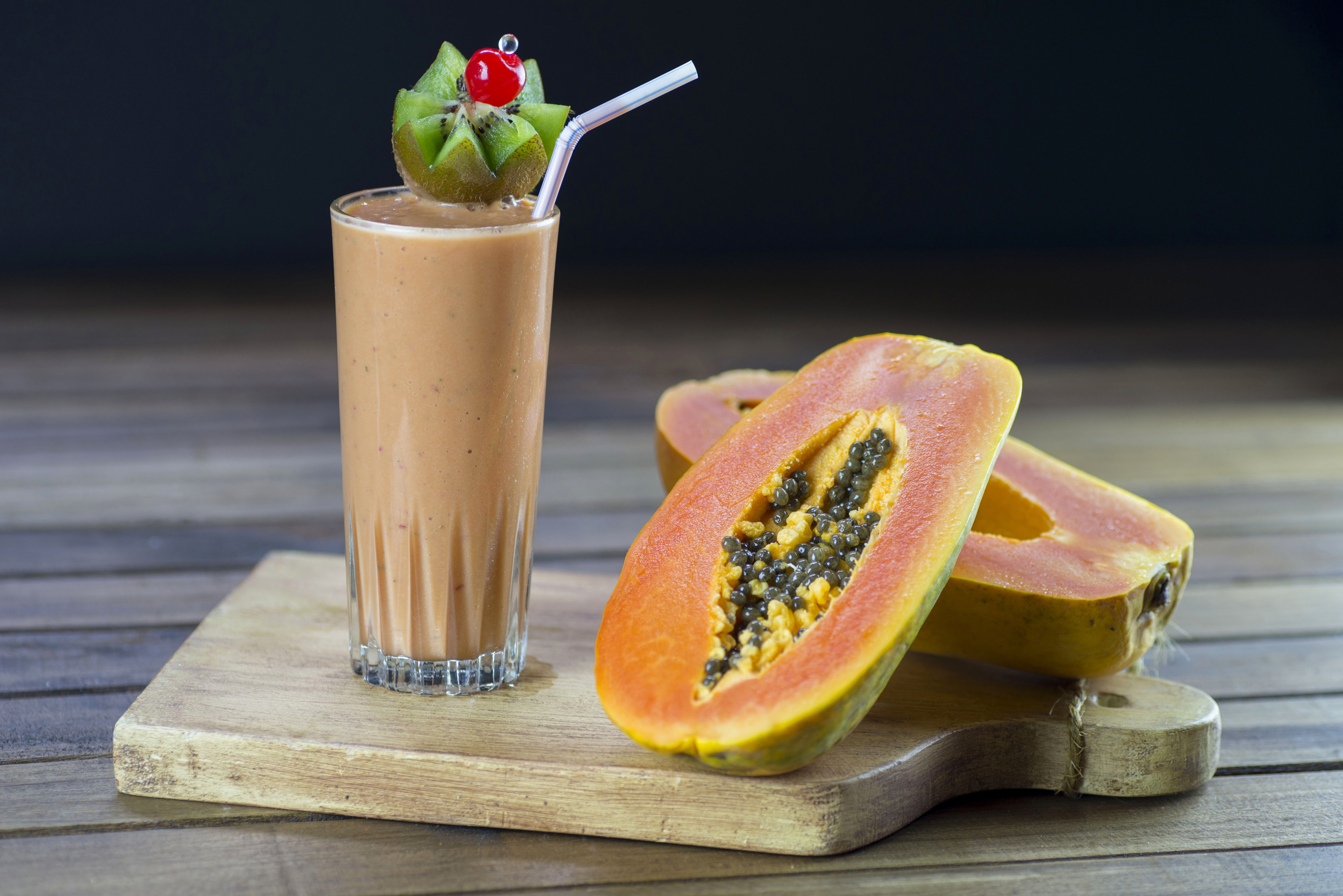 smoothies, glass, papaya, drink, 5K, HD Wallpaper