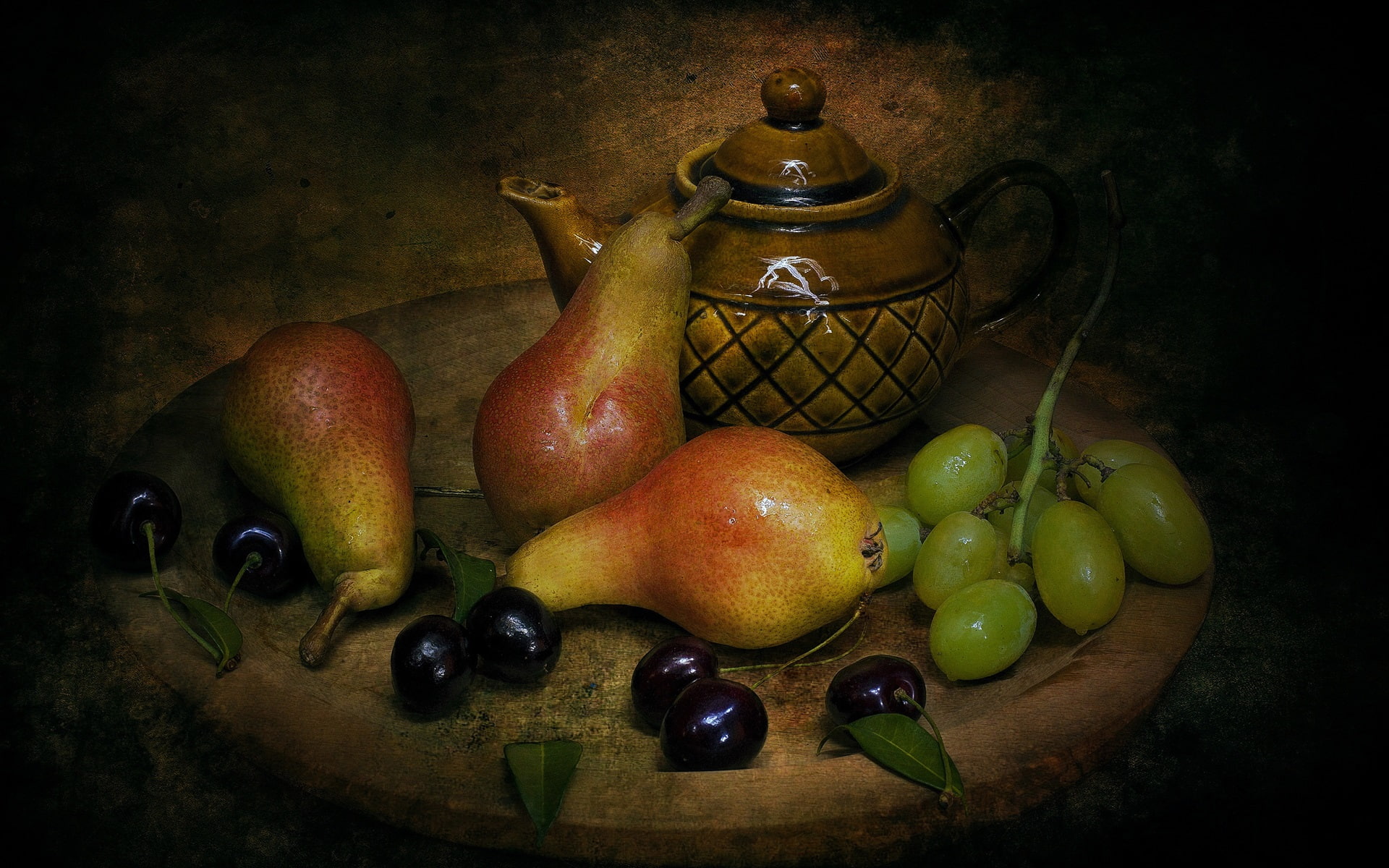 Grapes, Cherries, Still, Tea, Pears, Life, 1080P, HD Wallpaper