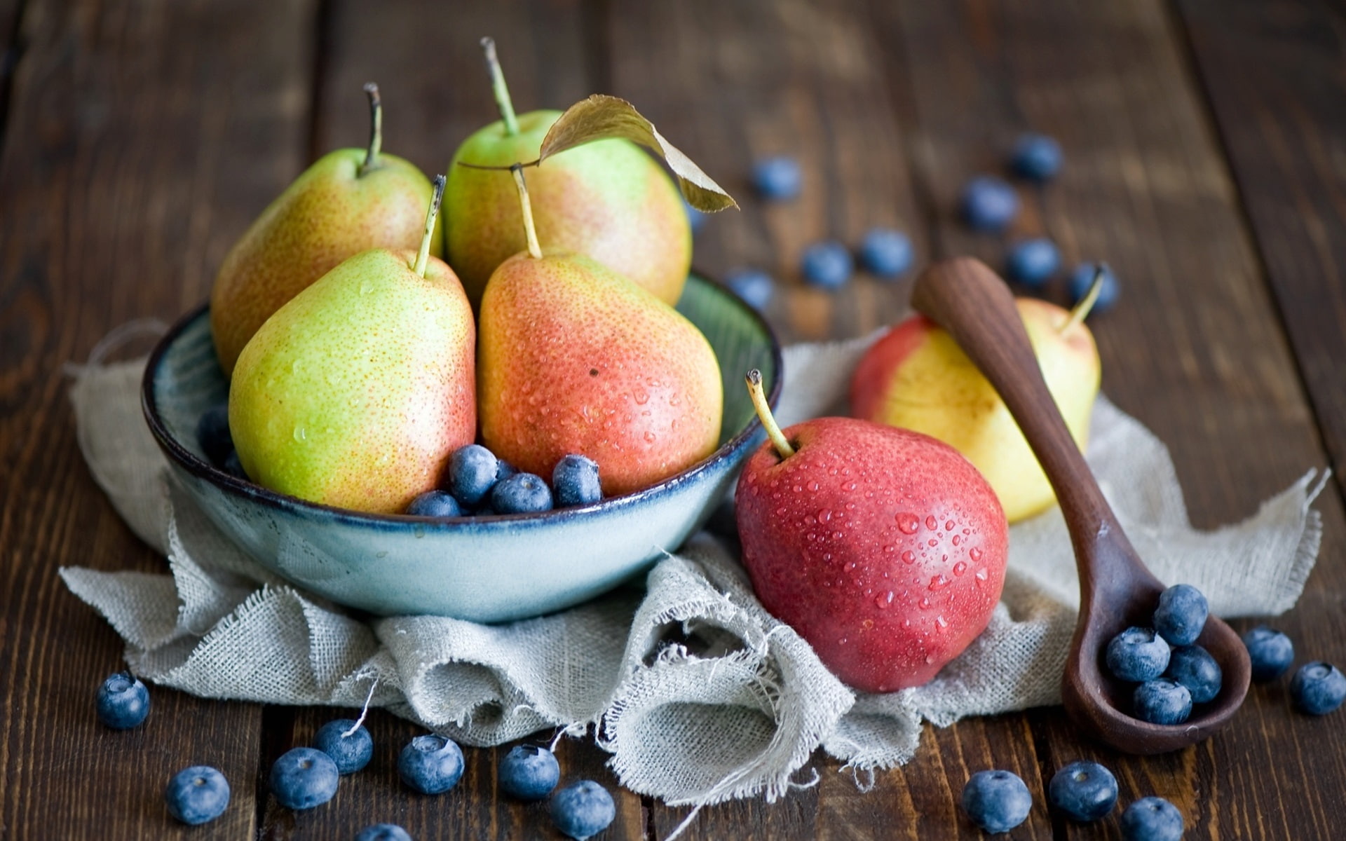 Blueberries, blue, Still, berries, Life, Fruits, Pears, 1080P, Spoon, HD Wallpaper