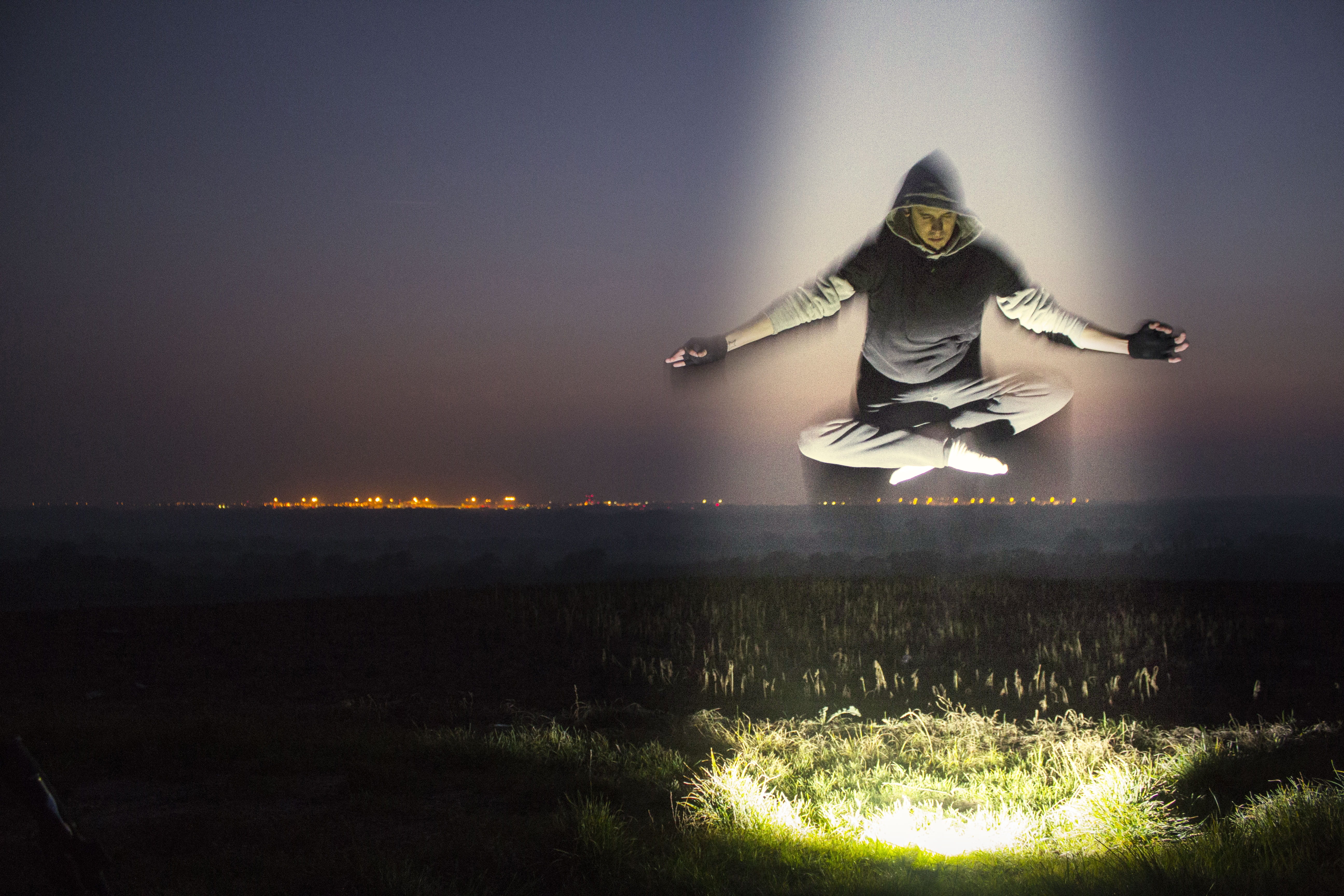 mental, 5K, front, human limb, belief, energy, mind, night, lifestyle, levitation, tranquil, one person, human, jump, vibrant, spiritual, body, action, HD Wallpaper