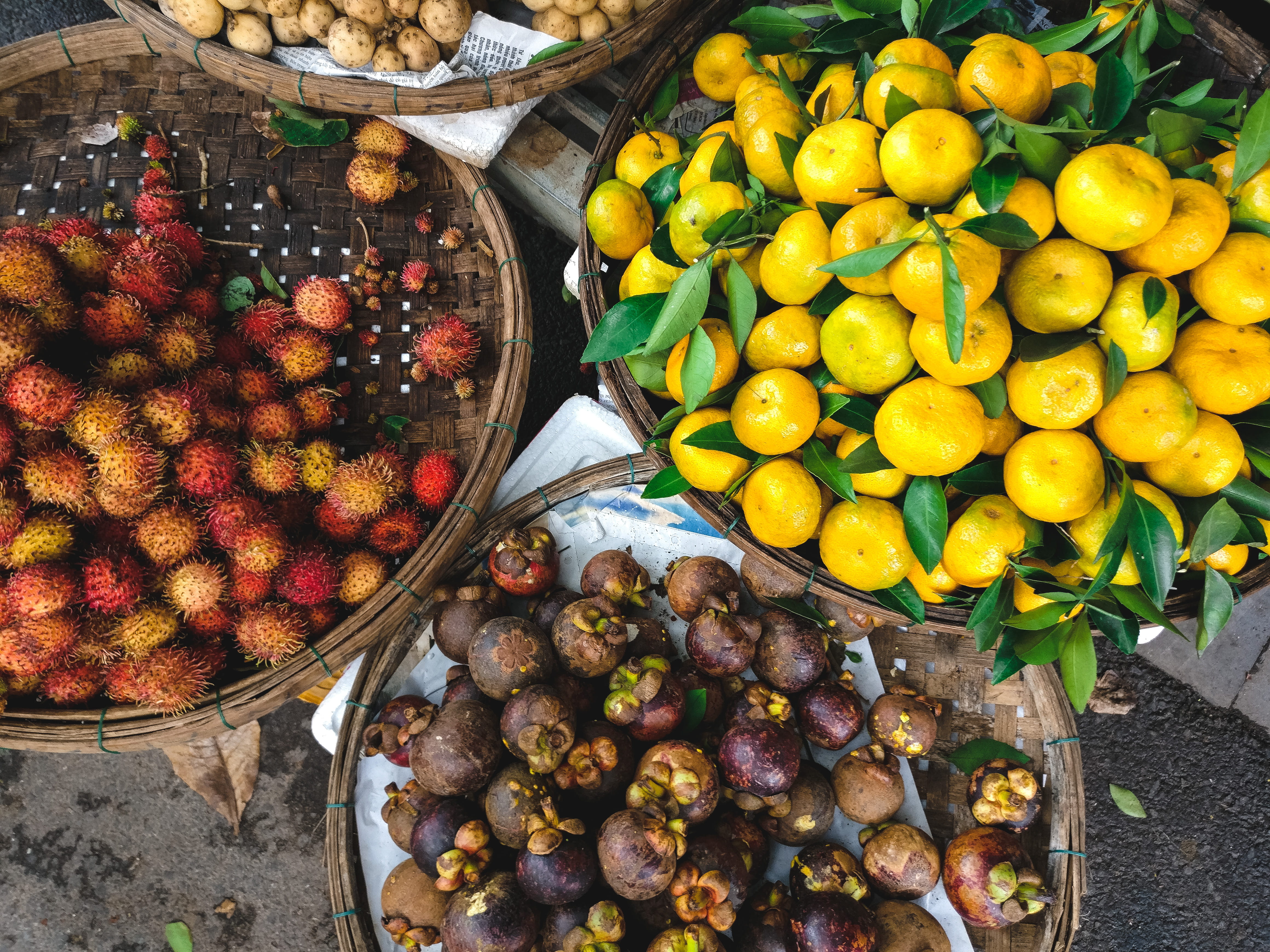 Asian, top view, no people, abundance, Exotic, variation, organic, large group of objects, market stall, orange, high angle view, wood, citrus fruit, healthy Eating, HD Wallpaper