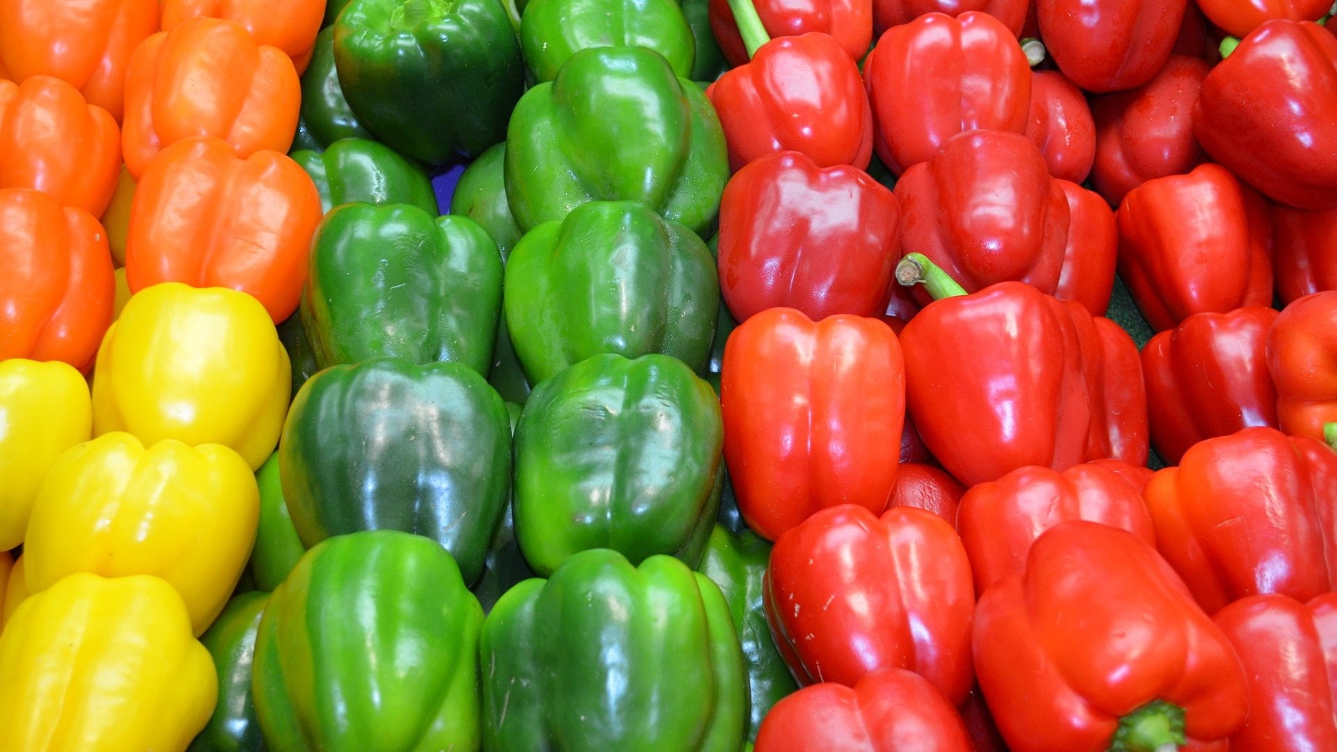Green, Pepper, 1080P, Red, Food, Colorful, Colors, Yellow, Vegetable, Capsicum, Photography, HD Wallpaper