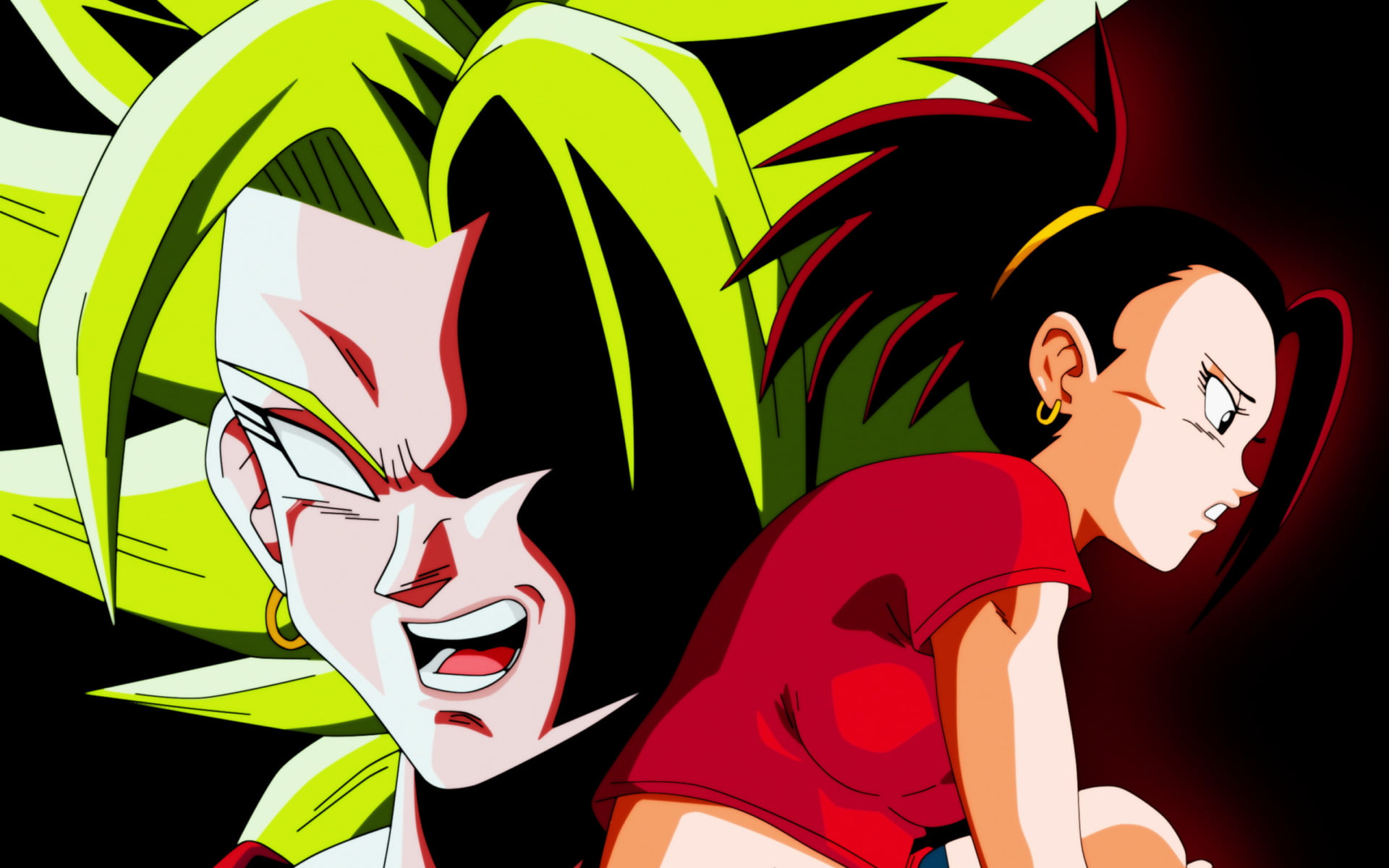 indoors, Dragon Ball Super, male likeness, Kale (Dragon Ball), representation, no people, female likeness, night, red, text, Dragon Ball, still life, 1080P, HD Wallpaper