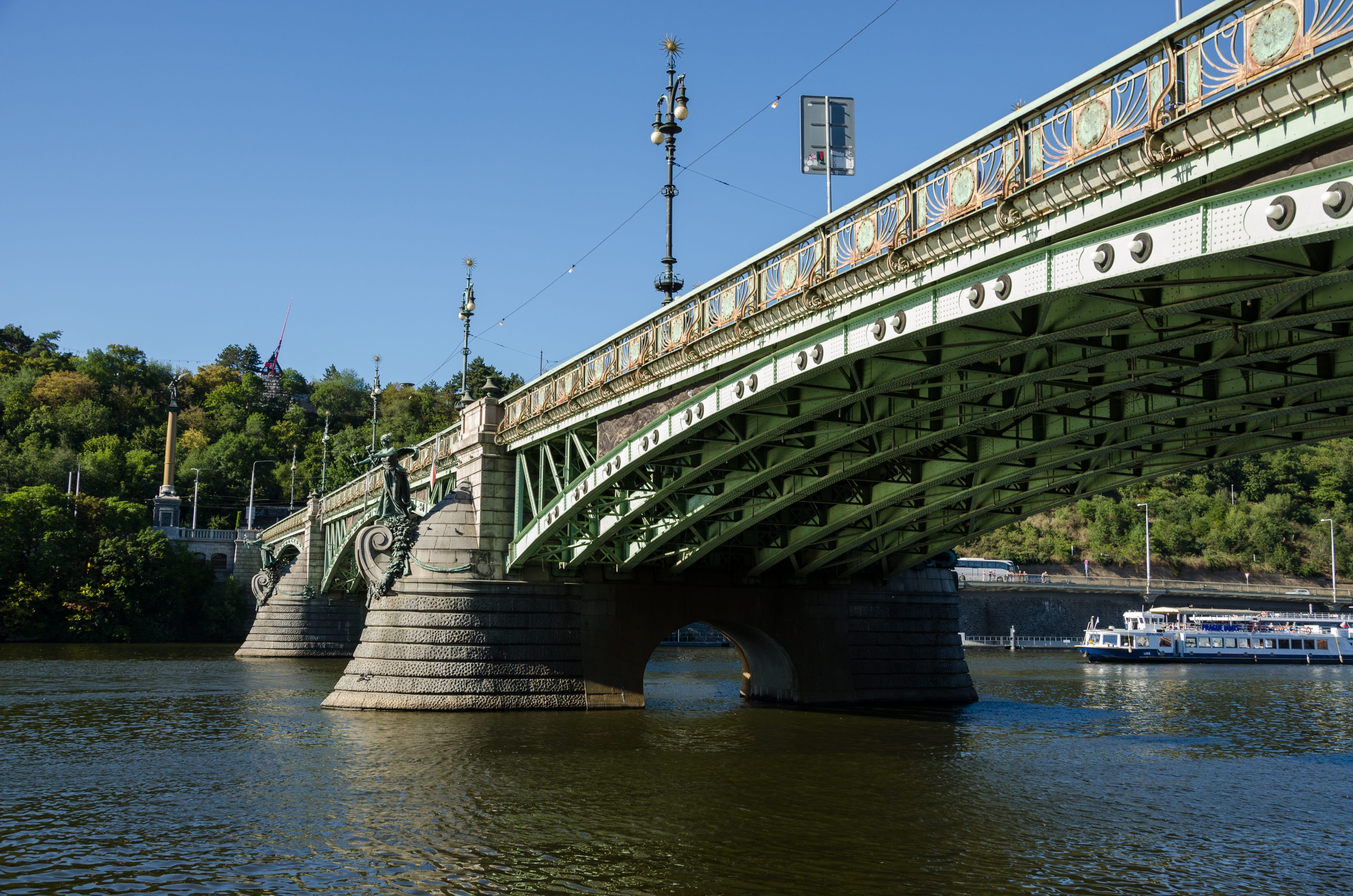 tree, praha, sky, outdoors, old town, waterfront, capital, Bridge, ship, arch bridge, nature, josefov, czech republic, arch, 4K, water, clear sky, day, HD Wallpaper