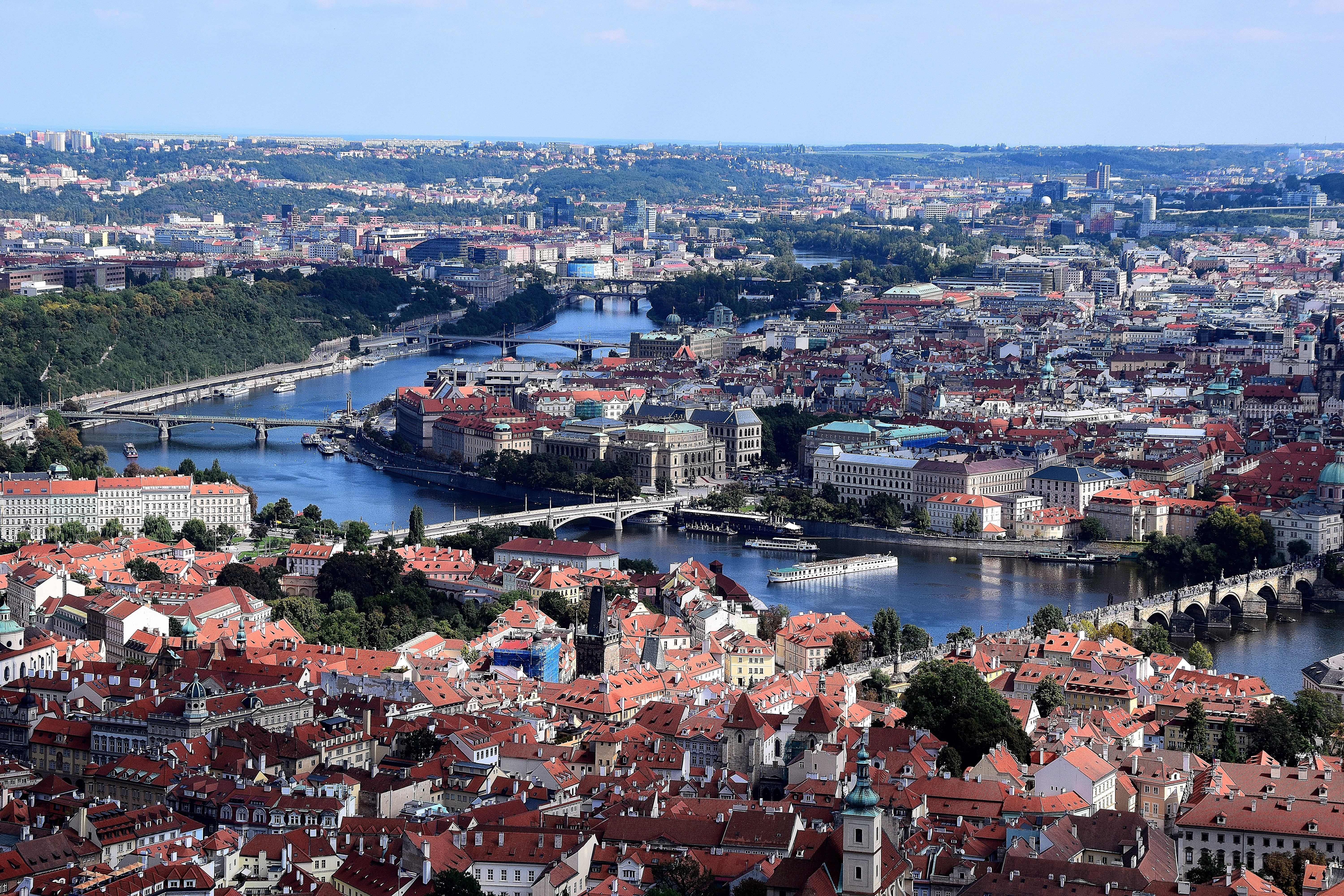 travel, building exterior, charles bridge, stone bridge, bridges, built structure, sky, city, europe, viewpoint, moldova, prague, blue, connection, aerial view, HD Wallpaper