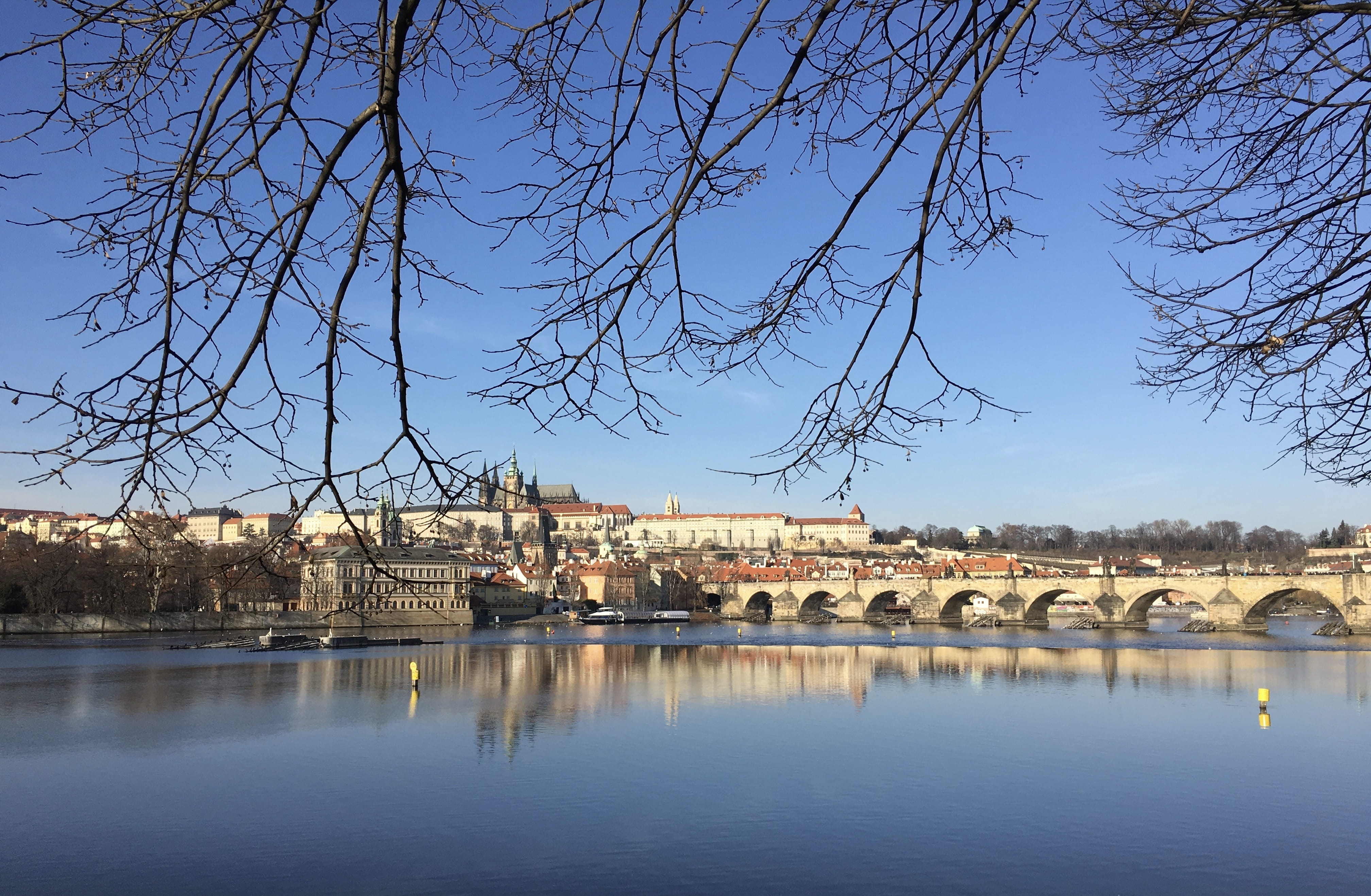 architecture, Prague, water, travel destinations, aesthetic, nature, Moldova, arch bridge, river, building exterior, winter, Czech Republic, europe, cityscape, HD Wallpaper