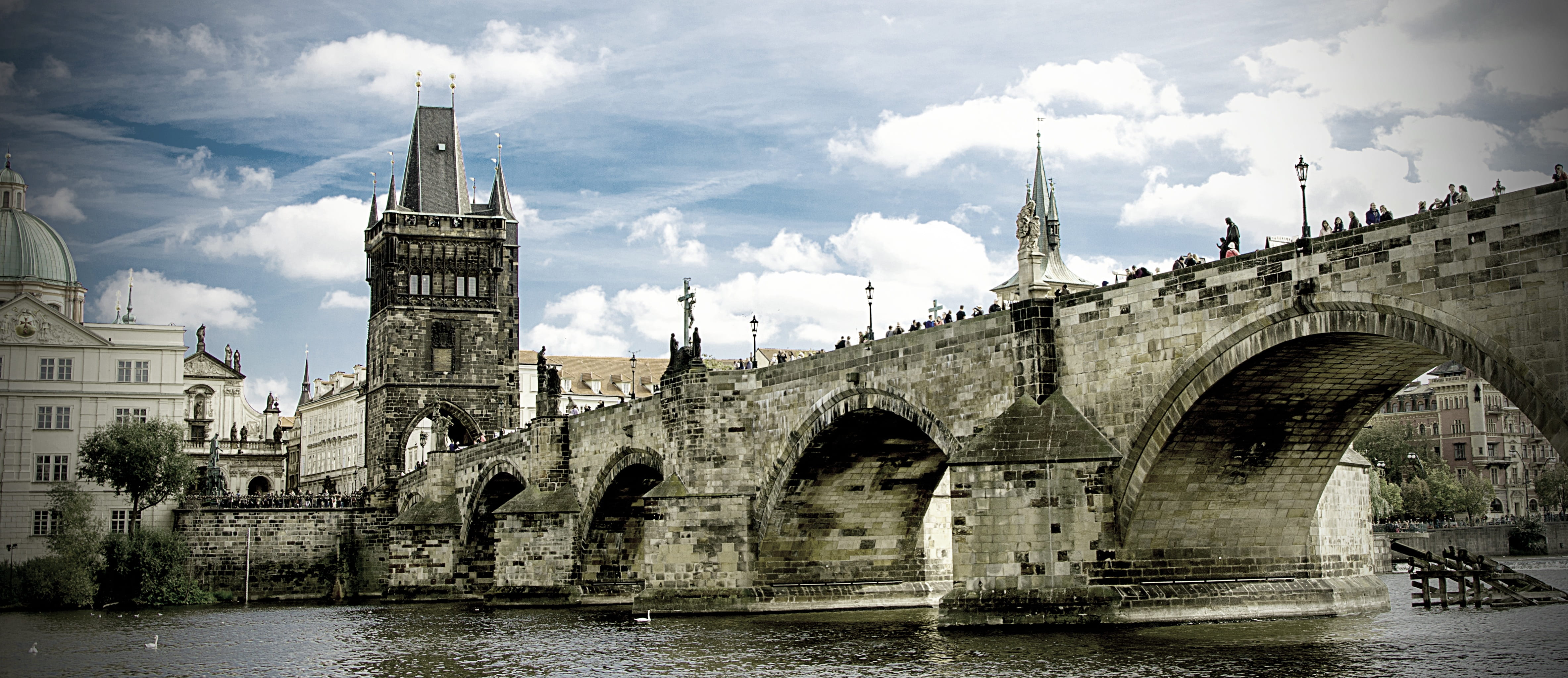 cityscape, stone bridge, travel destinations, 4K, architecture, the past, connection, history, bridge, tourism, tower, water, landmark, romantic, building, HD Wallpaper