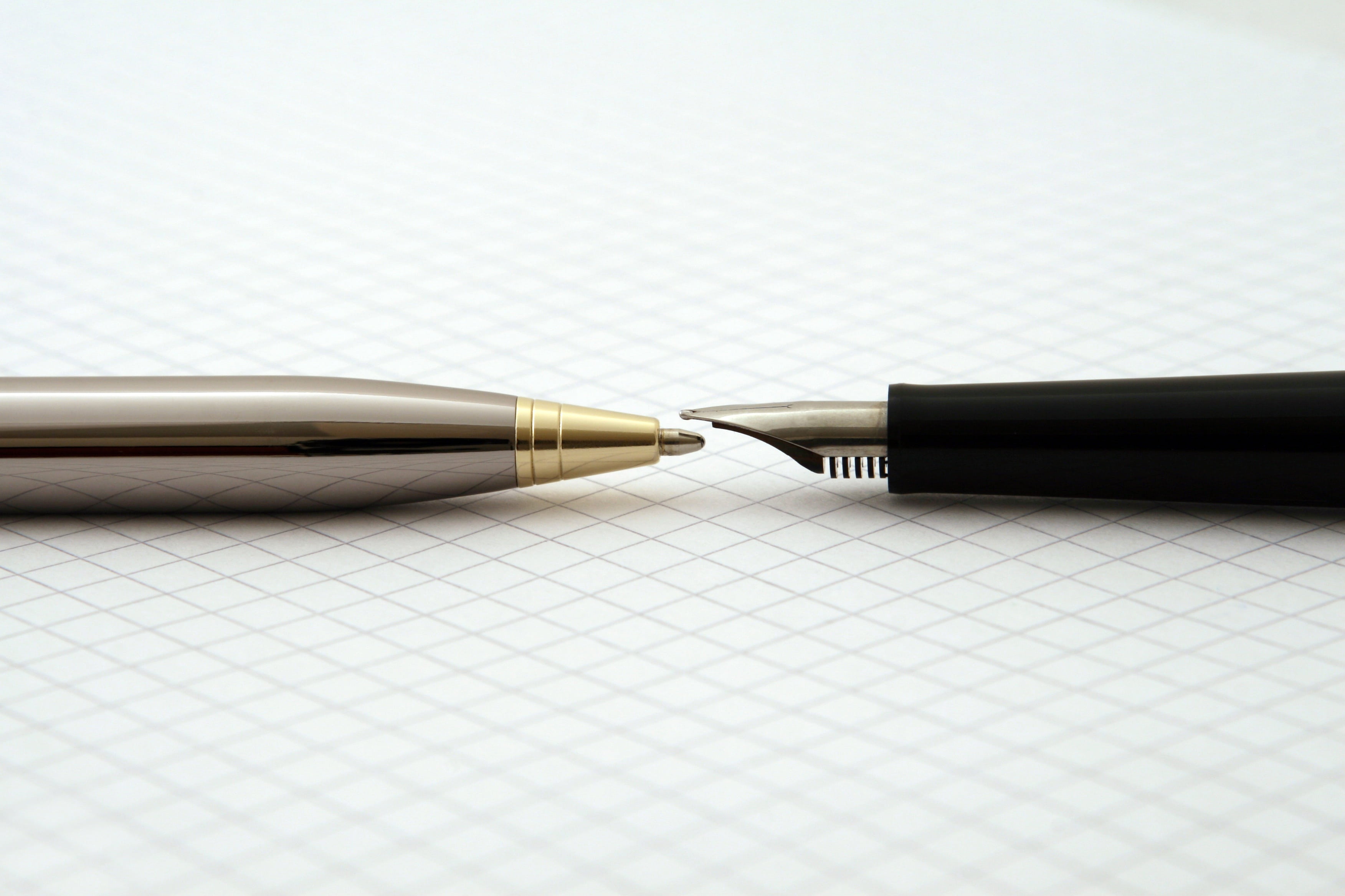 fountain, document, write, two objects, shallow dof, on white, macro, still life, administration, maths paper, admin, commerce, pens, investment, ideas, HD Wallpaper
