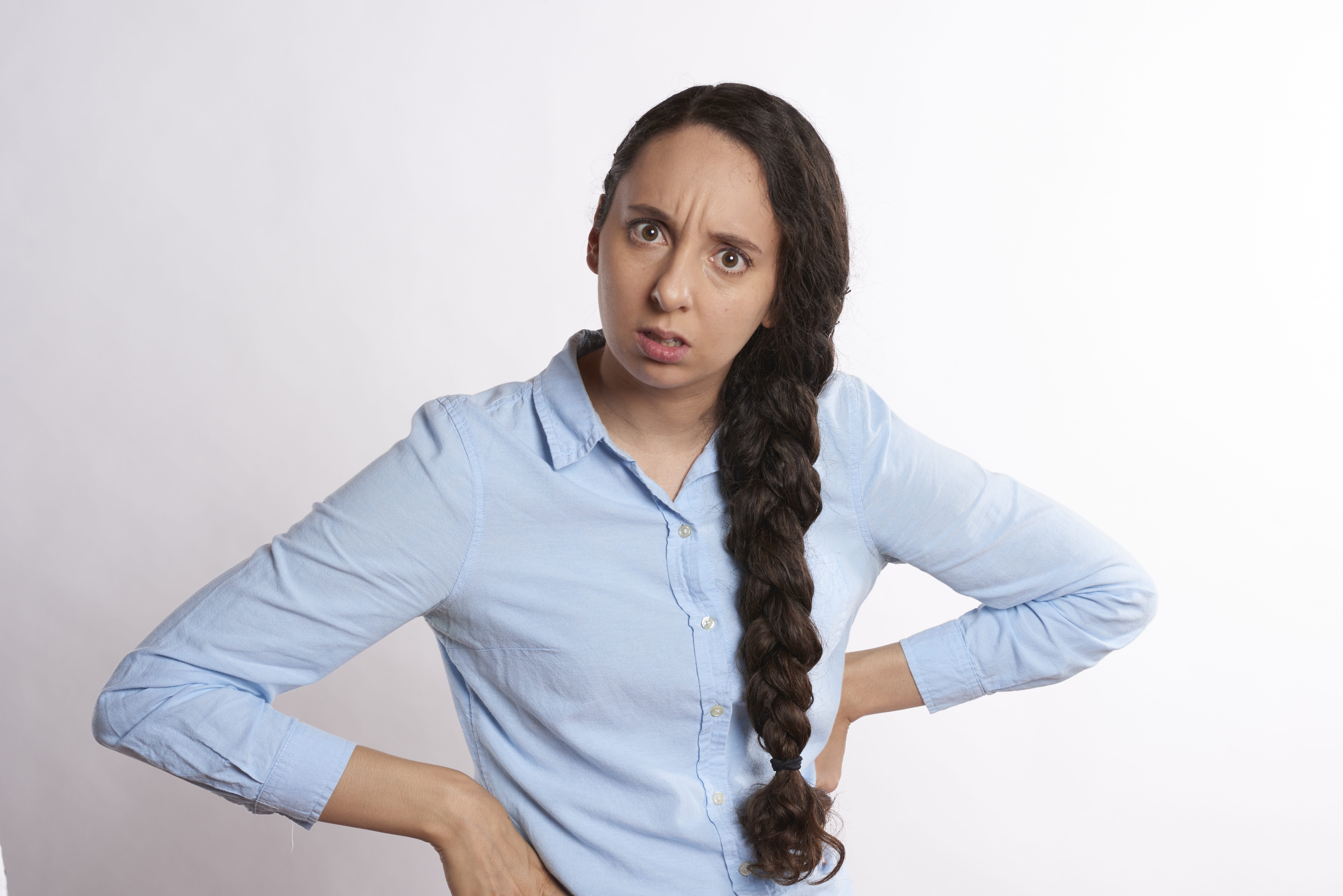 desktop, skeptic, professional, portrait, office, irritation, finger, listening, hairstyle, businesswoman, growth, standing, emotional stress, 5K, frowning, HD Wallpaper
