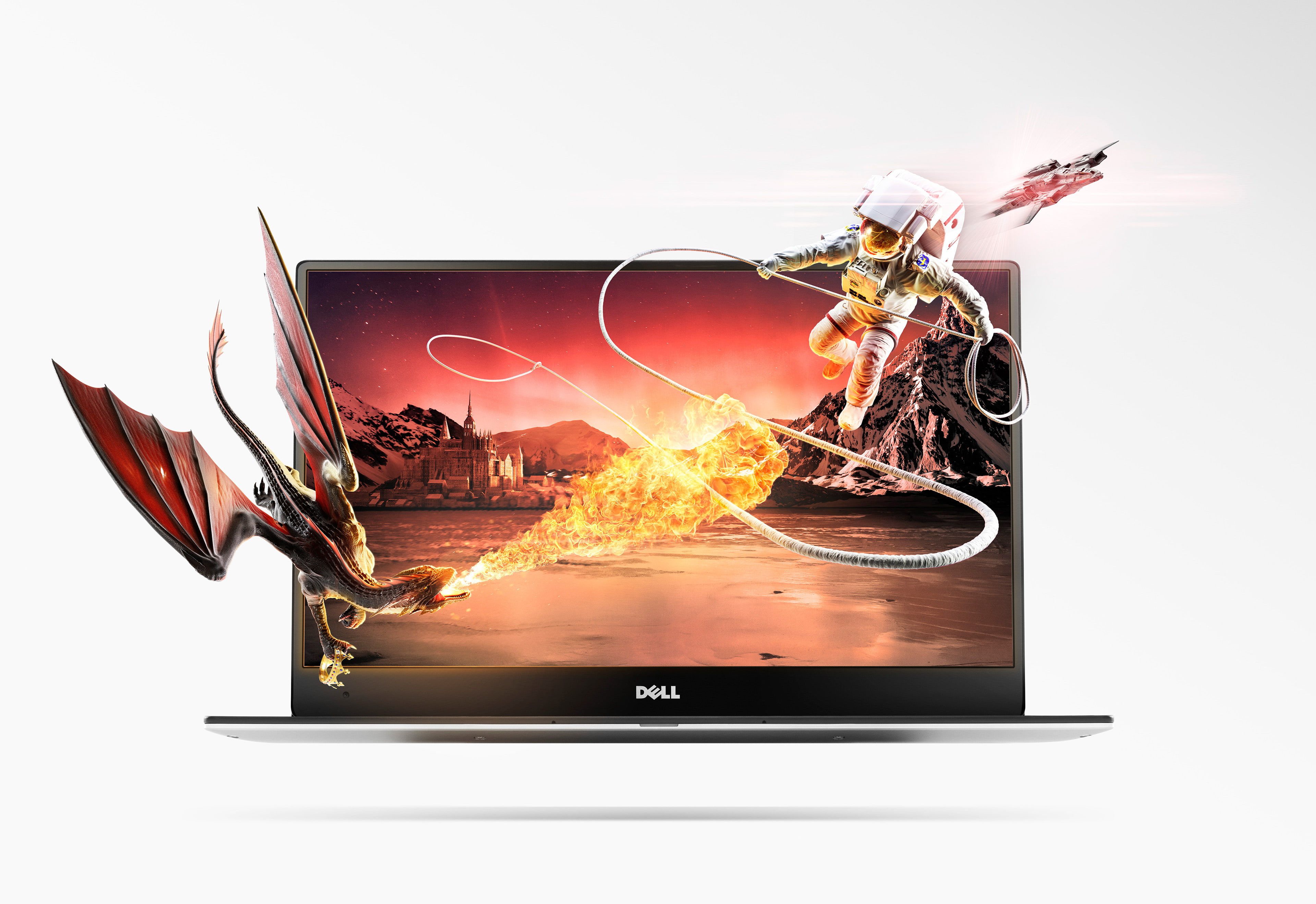 4K, Astronaut, 4K, Dell laptop, Dragon, HD Wallpaper