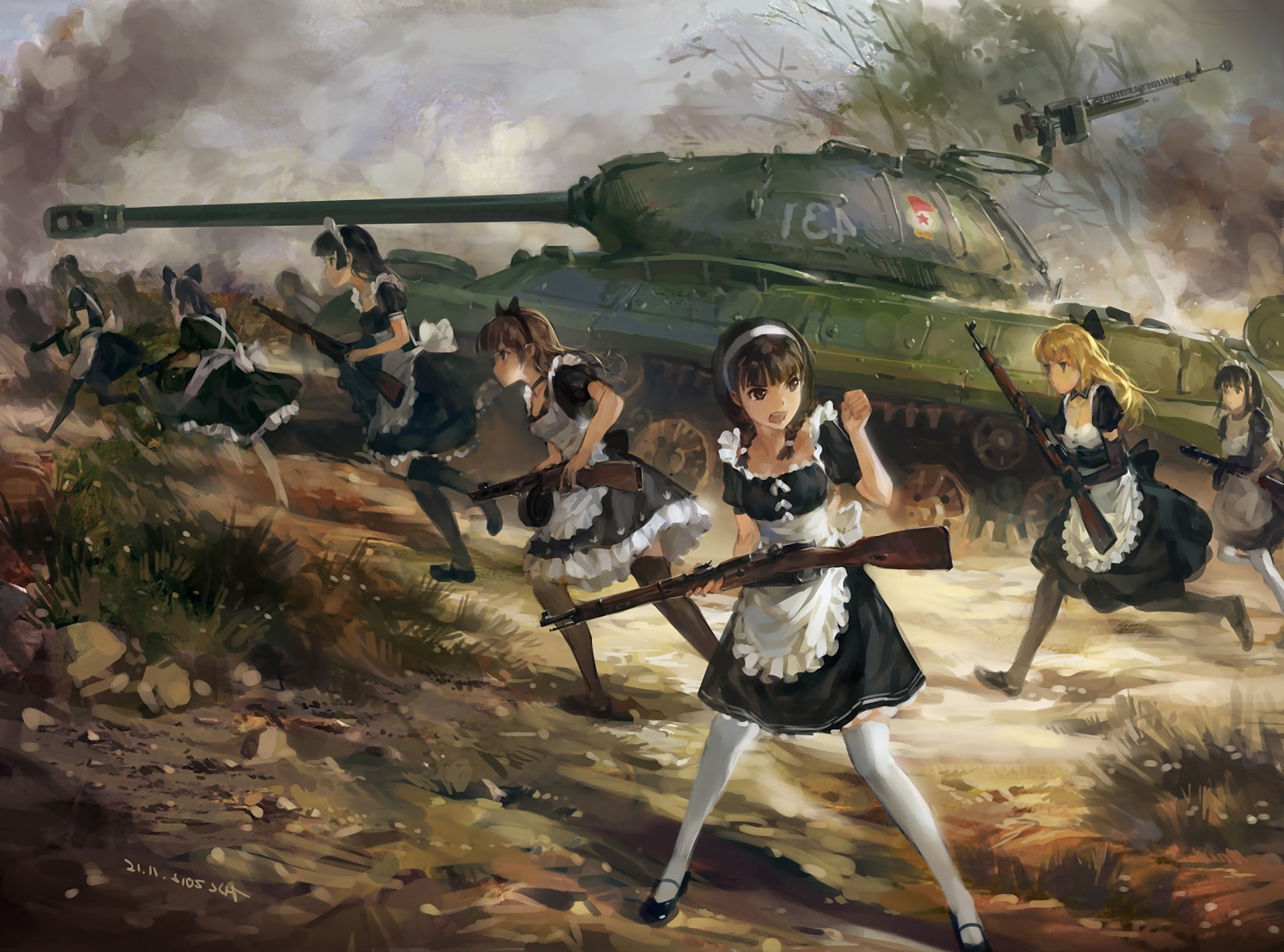 anime maid outfit war maid fantasy art is 3 french maid, 1080P, HD Wallpaper