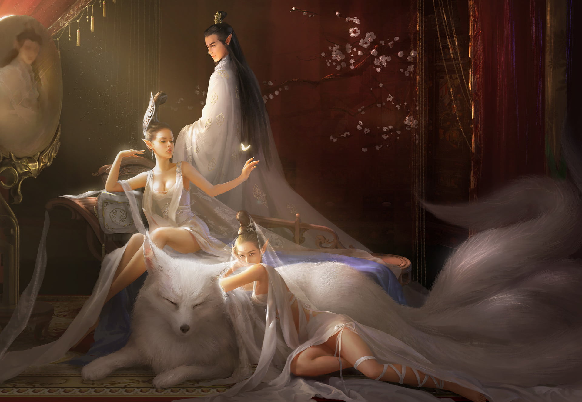 art and craft, art, human representation, digital composite, dog, male, tail, fantasy, domestic animals, white, mammal, fashion, sitting, pets, full length, HD Wallpaper