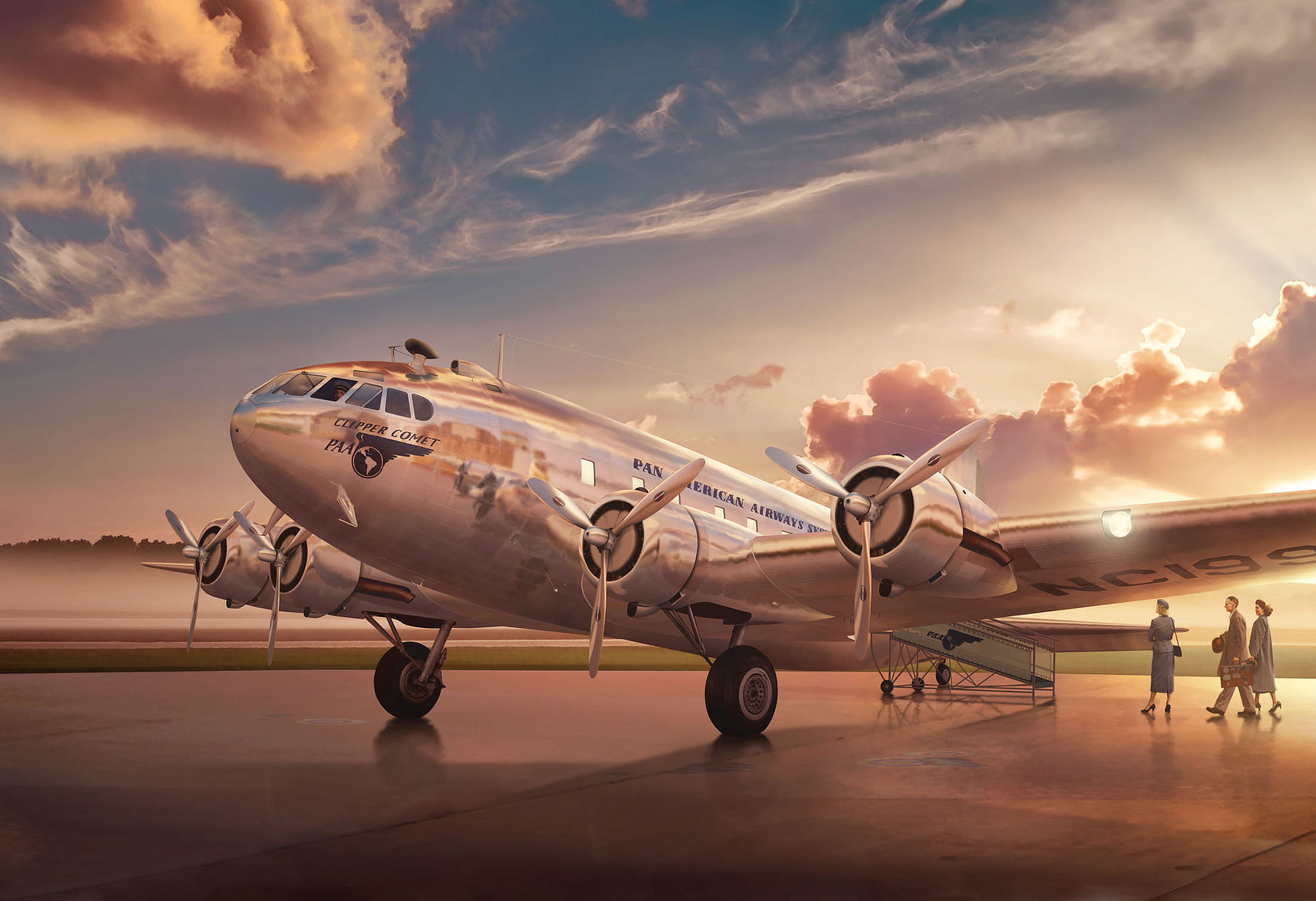 aerospace industry, illustration, airliner, Ron Cole., many, white, the plane, landing, artist, commercial airplane, military, USA, years, airport runway, HD Wallpaper