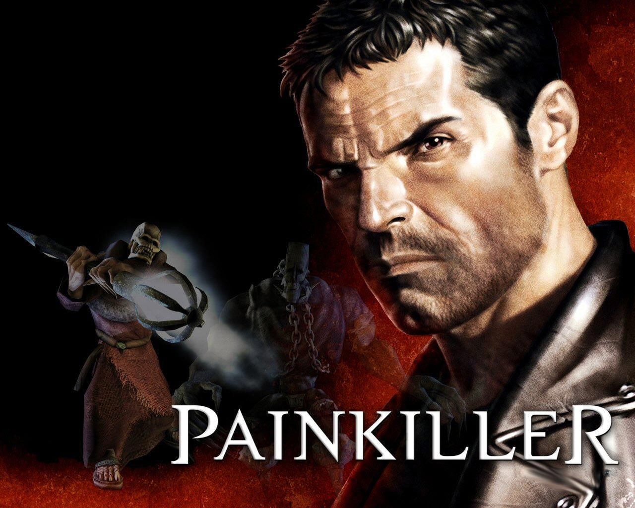 black background, Daniel(Painkiller), beard, mature men, Painkiller, looking at camera, indoors, aggression, mature adult, studio shot, video games, portrait, HD Wallpaper