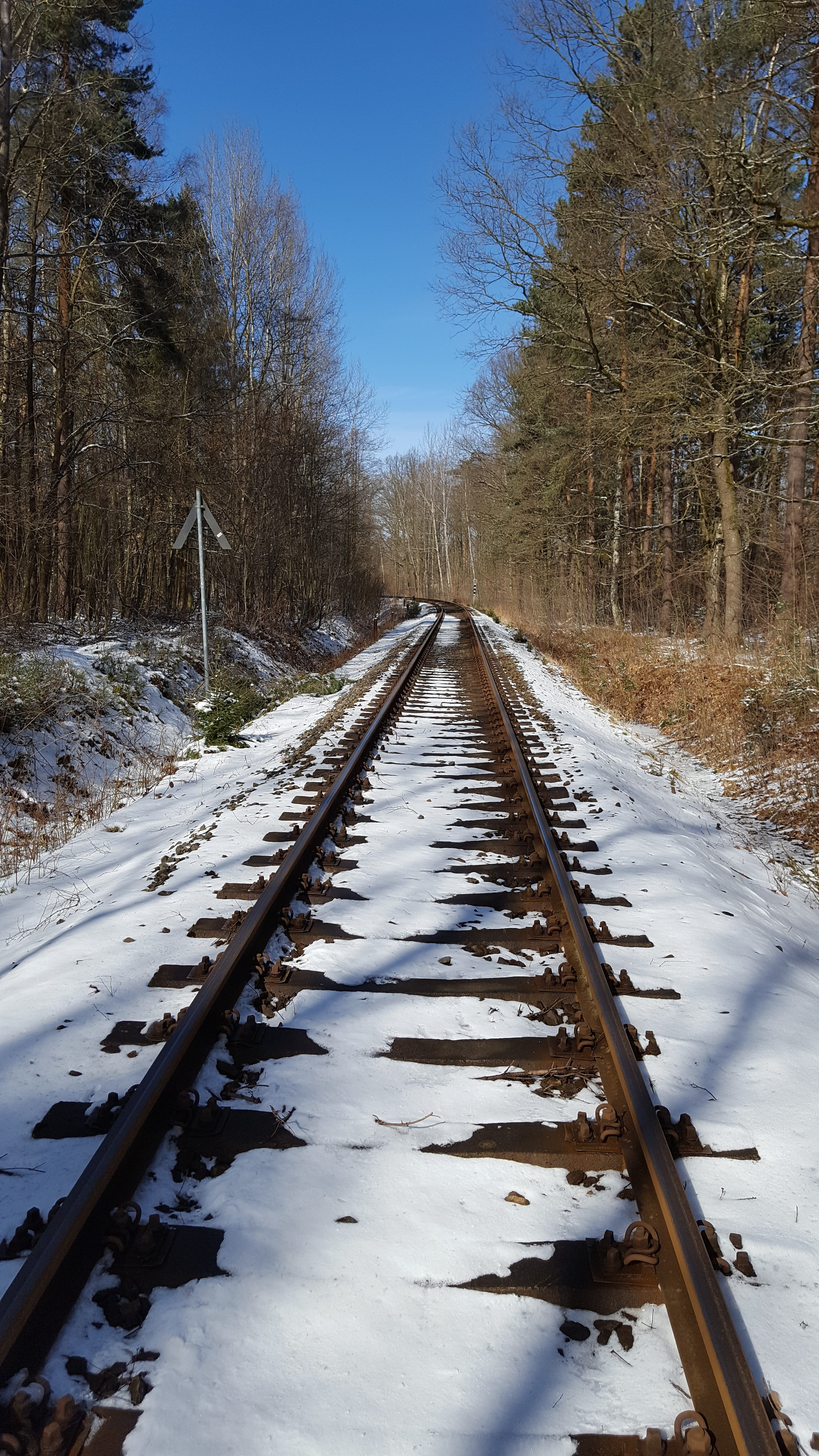 day, race track, sky, diminishing perspective, connection, winter, no people, rail transportation, railway line, track, 5K, snow, outdoors, nature, covering, Phone HD Wallpaper