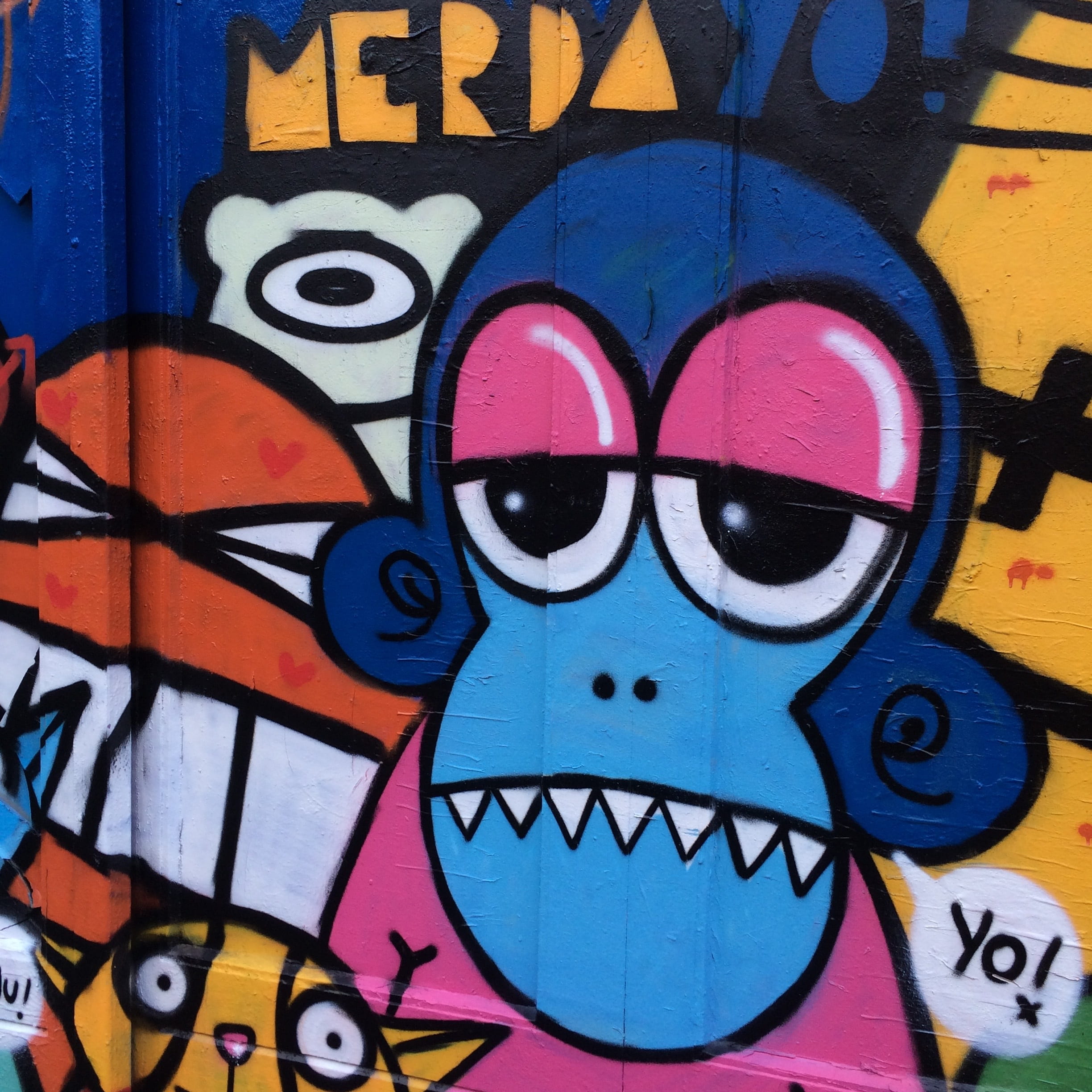 wall - building feature, monkey, day, design, hand drawn, architecture, spray, blue, full frame, multi colored, 1080P, variation, graffiti, art and craft, Phone HD Wallpaper