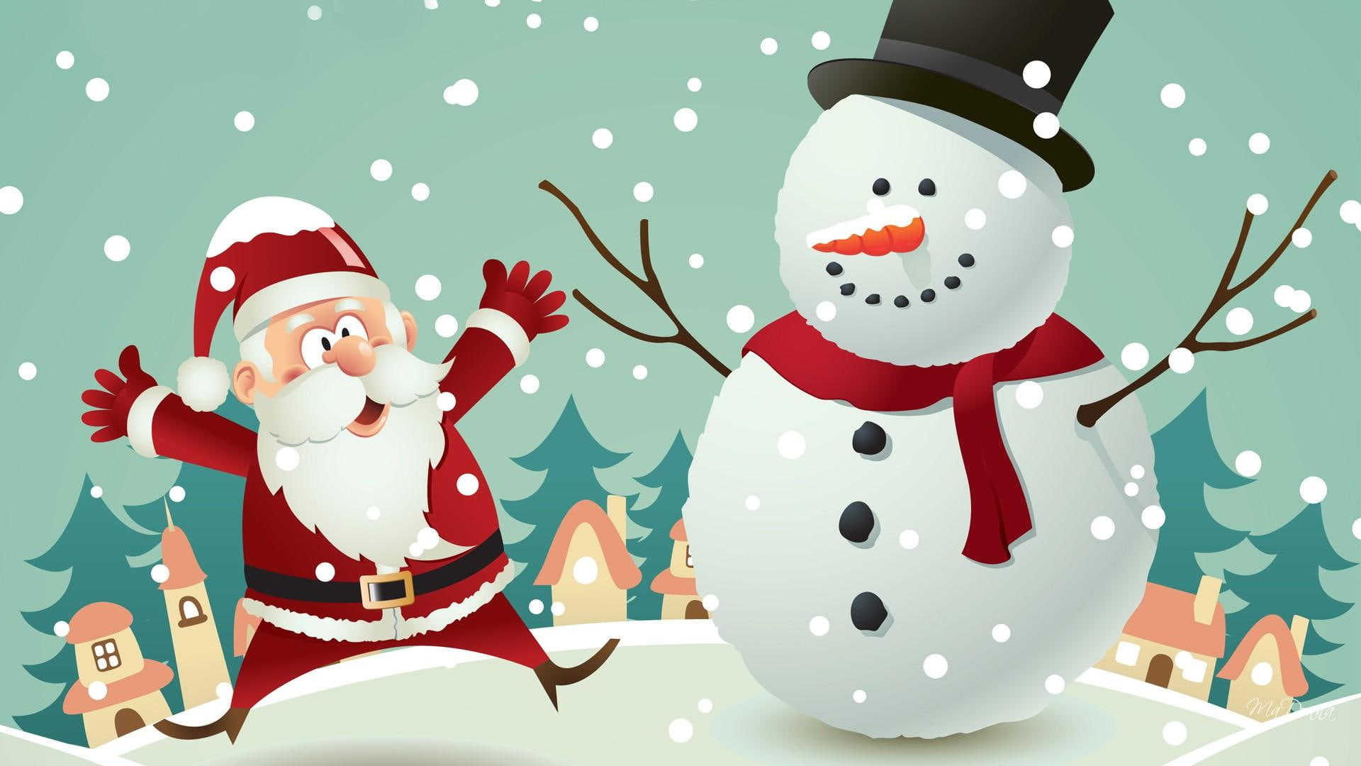 santa claus, shocking, 1080P, village, snowman, feliz navidad, big, christmas, surprise, whimsical, st nick, HD Wallpaper