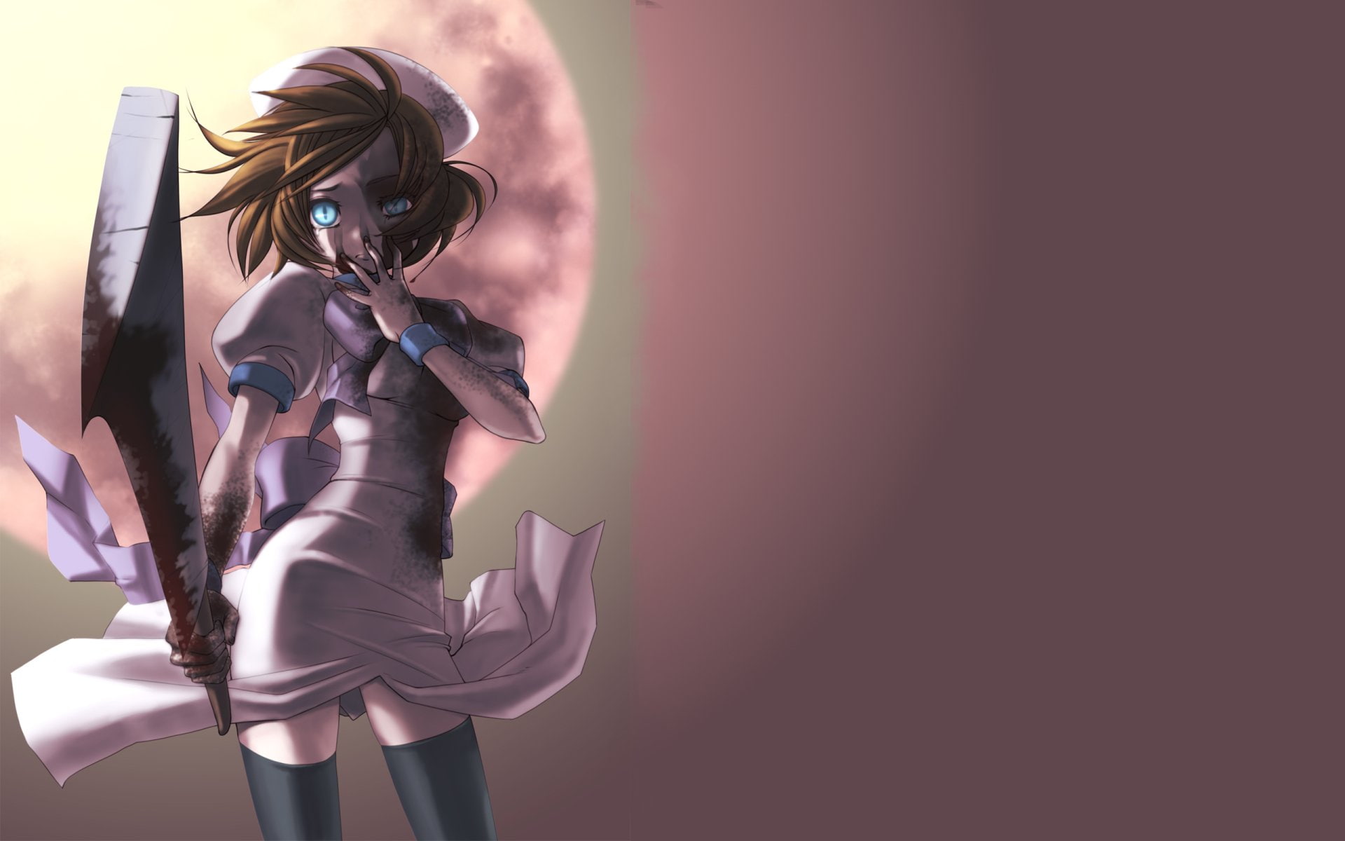 Blue Eyes, 1080P, Girl, Blood, Anime, naku, higurashi, When They Cry, Weapon, koro, ni, Ryūgū Rena, Moonlight, HD Wallpaper