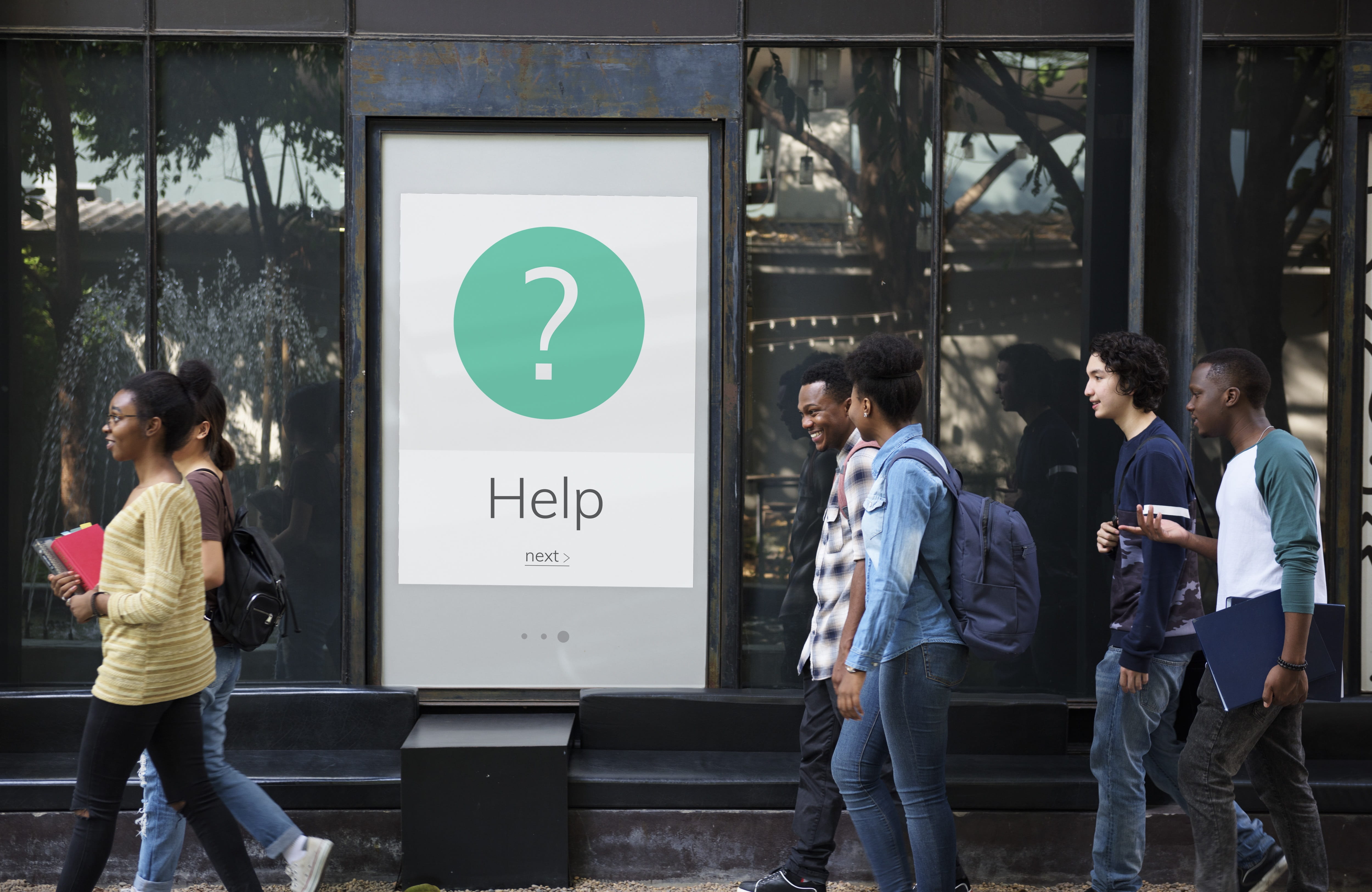 people, mode of transportation, faq, exclamation, answer, group of people, books, transportation, three quarter length, frequently, friends, college, sign, HD Wallpaper