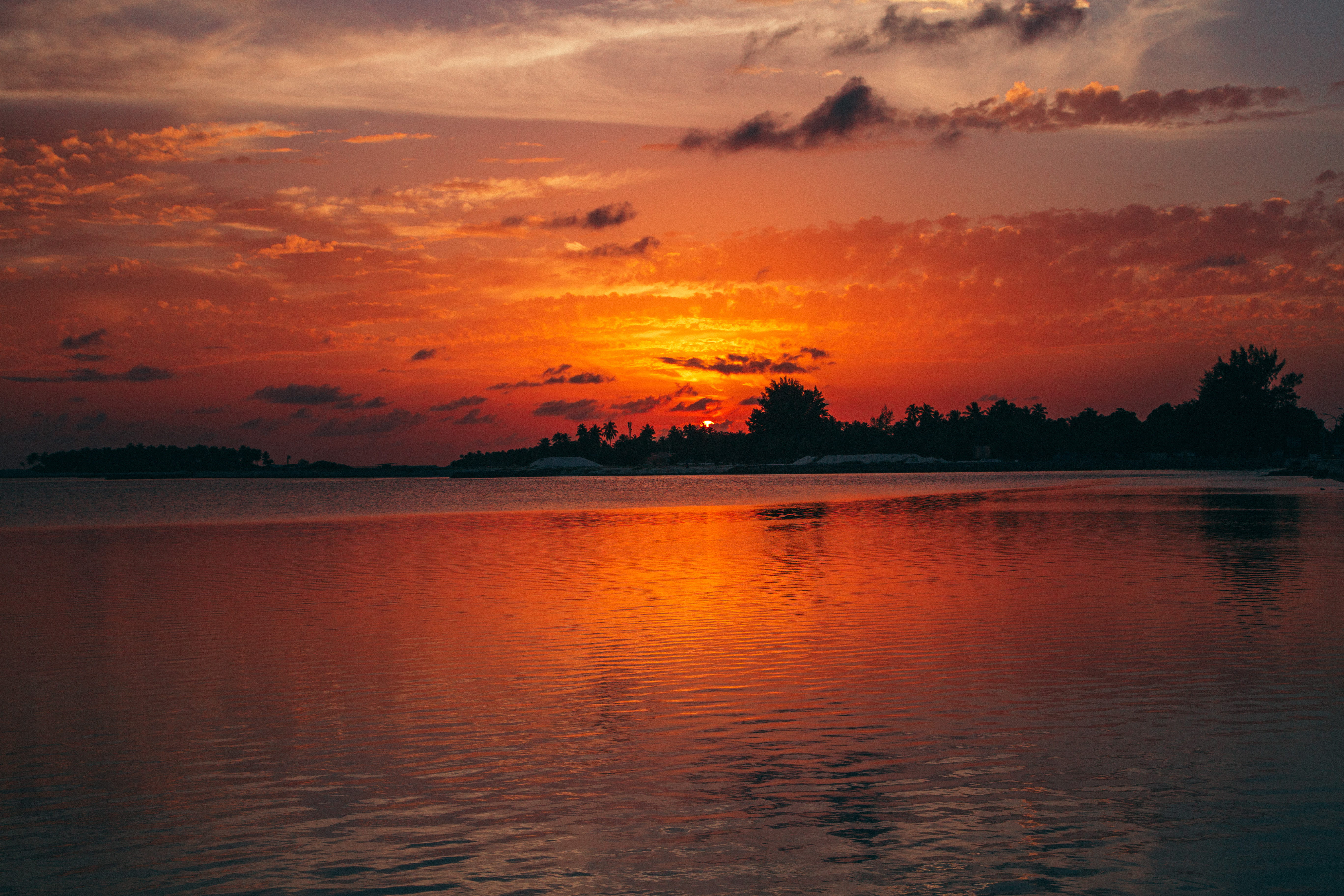 no people, idyllic, sunset, waterfront, non-urban scene, sky, orange color, nature, gan, water, reflection, silhouette, beauty in nature, cloud - sky, tranquility, HD Wallpaper