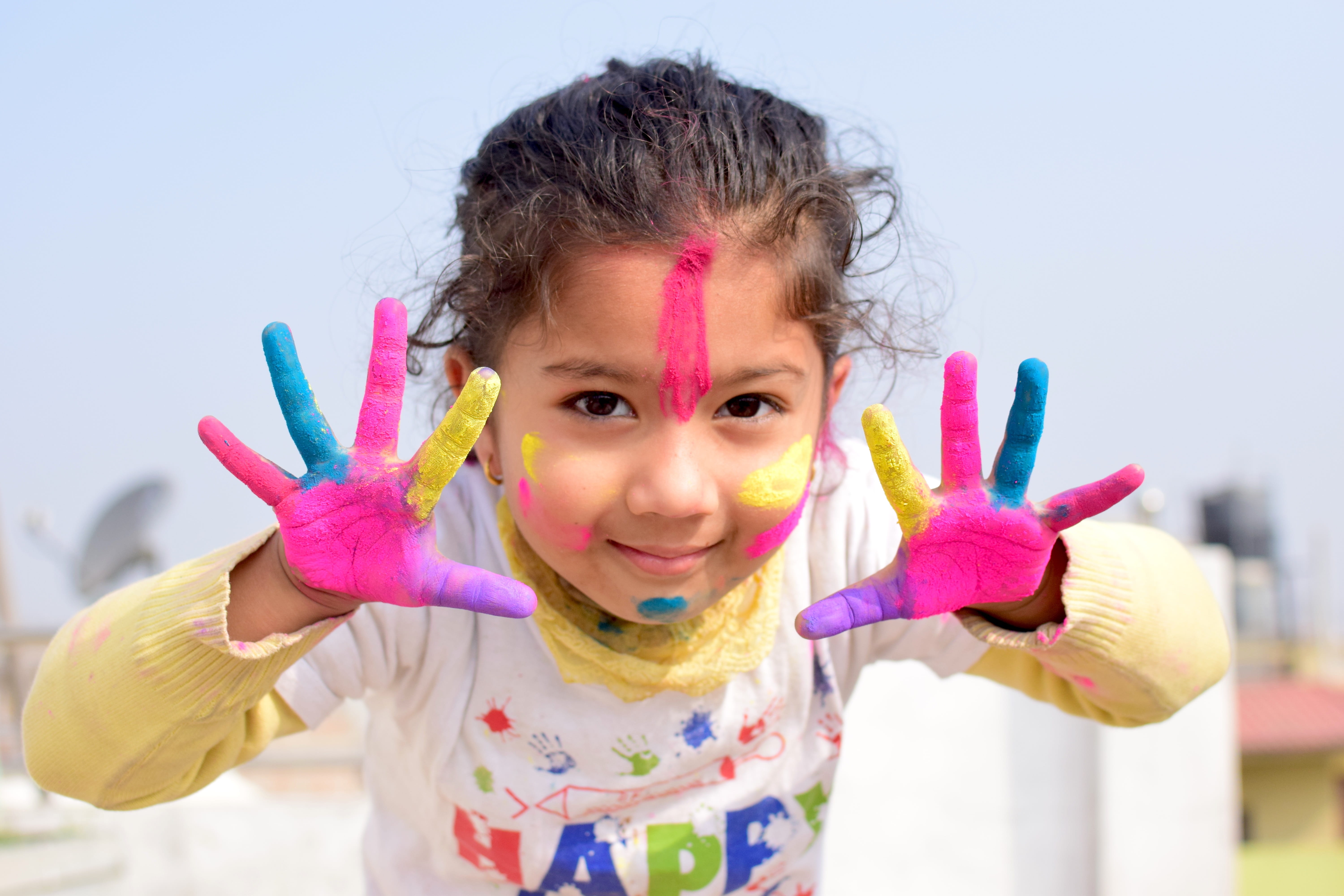 human arm, cute, hand, innocence, one person, hairstyle, playing, joy, hands, offspring, colorful hands, body part, portrait, happy, smile, human body part, HD Wallpaper
