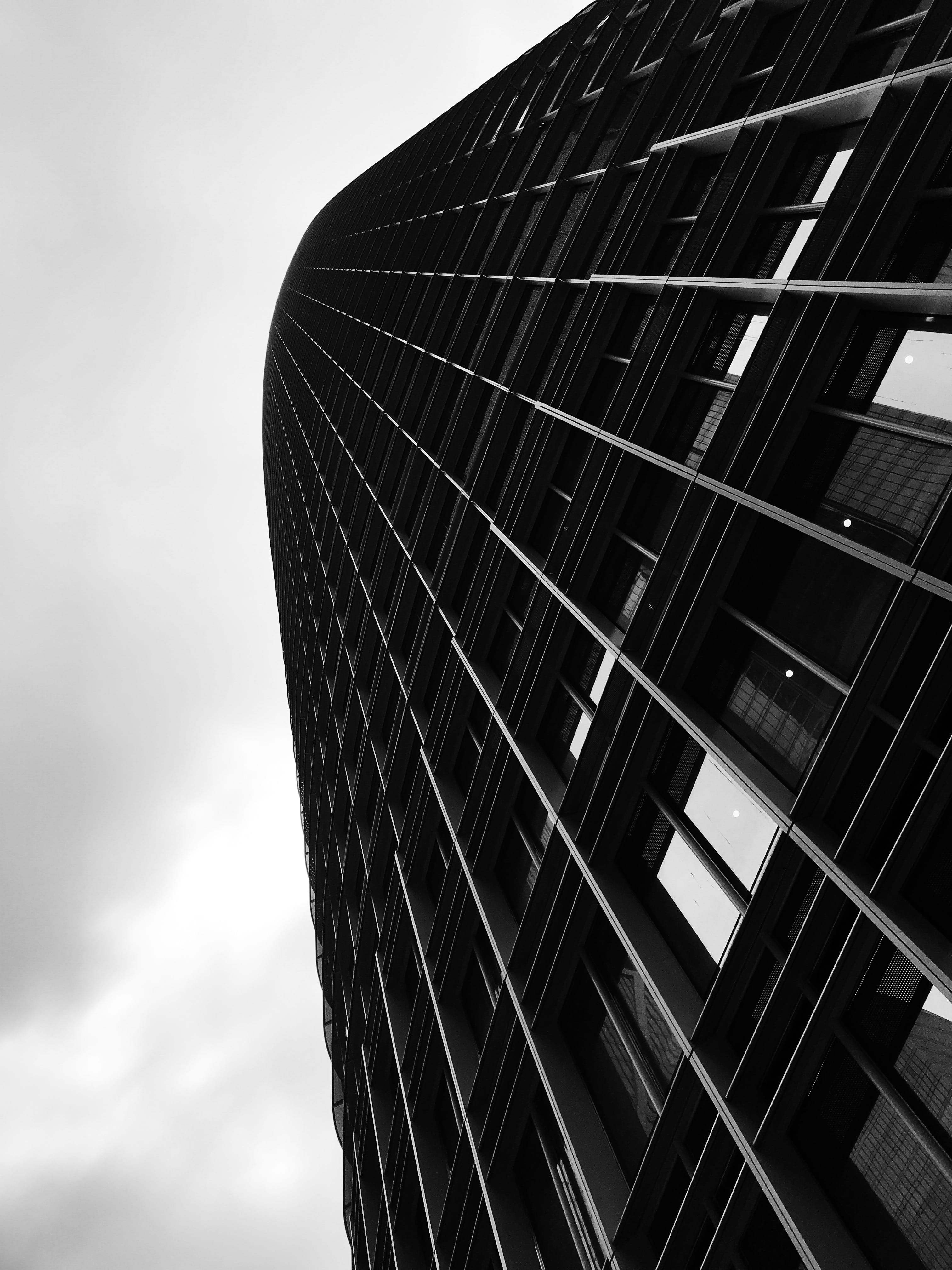 black and white, millennium tower, lines, day, office building exterior, low angle view, built structure, salesforce tower, building exterior, pattern, Phone HD Wallpaper