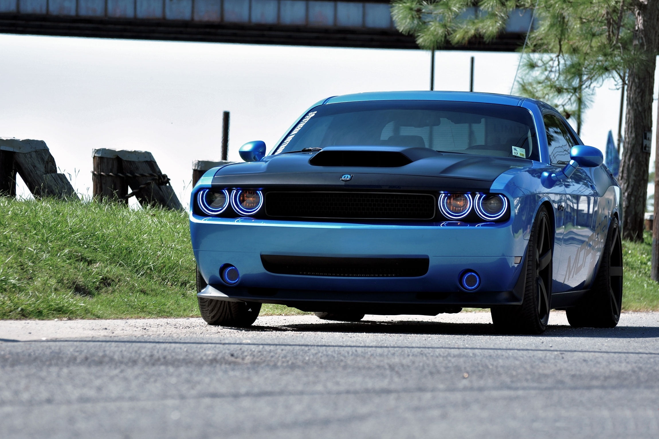 1080P, challenger, car, day, city, outdoors, motor vehicle, architecture, retro styled, road trip, ha, Cars, blue, no people, plant, Dodge, oracle, nature, HD Wallpaper