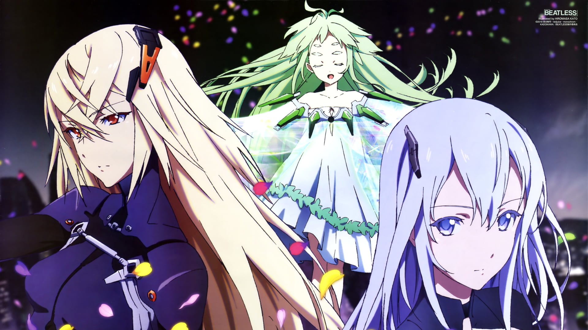 Methode (Beatless), 1080P, night, illuminated, holiday - event, no people, creativity, sculpture, Type-005 Lacia , multi colored, focus on foreground, HD Wallpaper