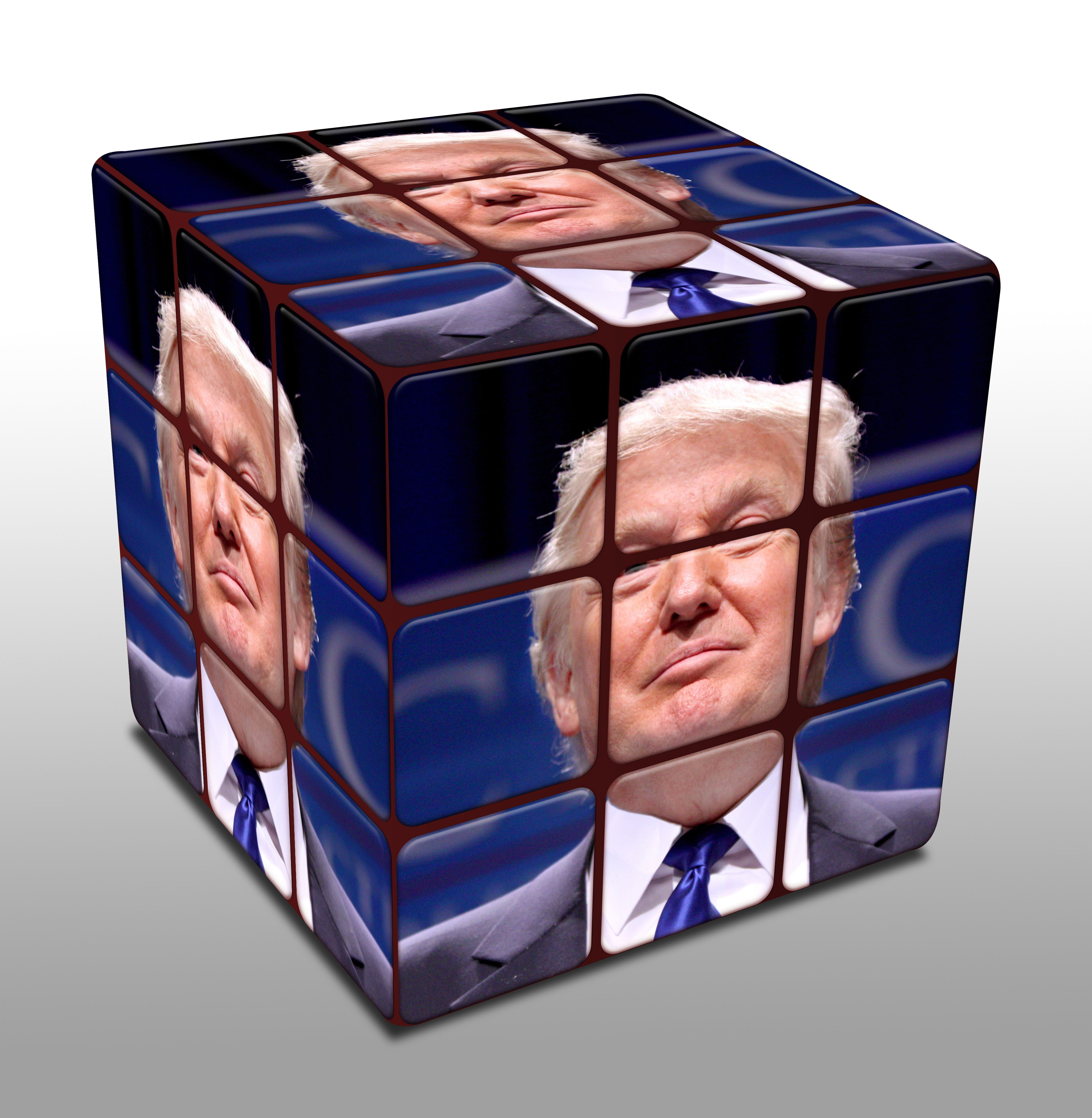 no people, Rubik Cube, box, black background, indoors, container, white background, cube shape, Donald Trump, design, single object, public domain, close-up, Phone HD Wallpaper