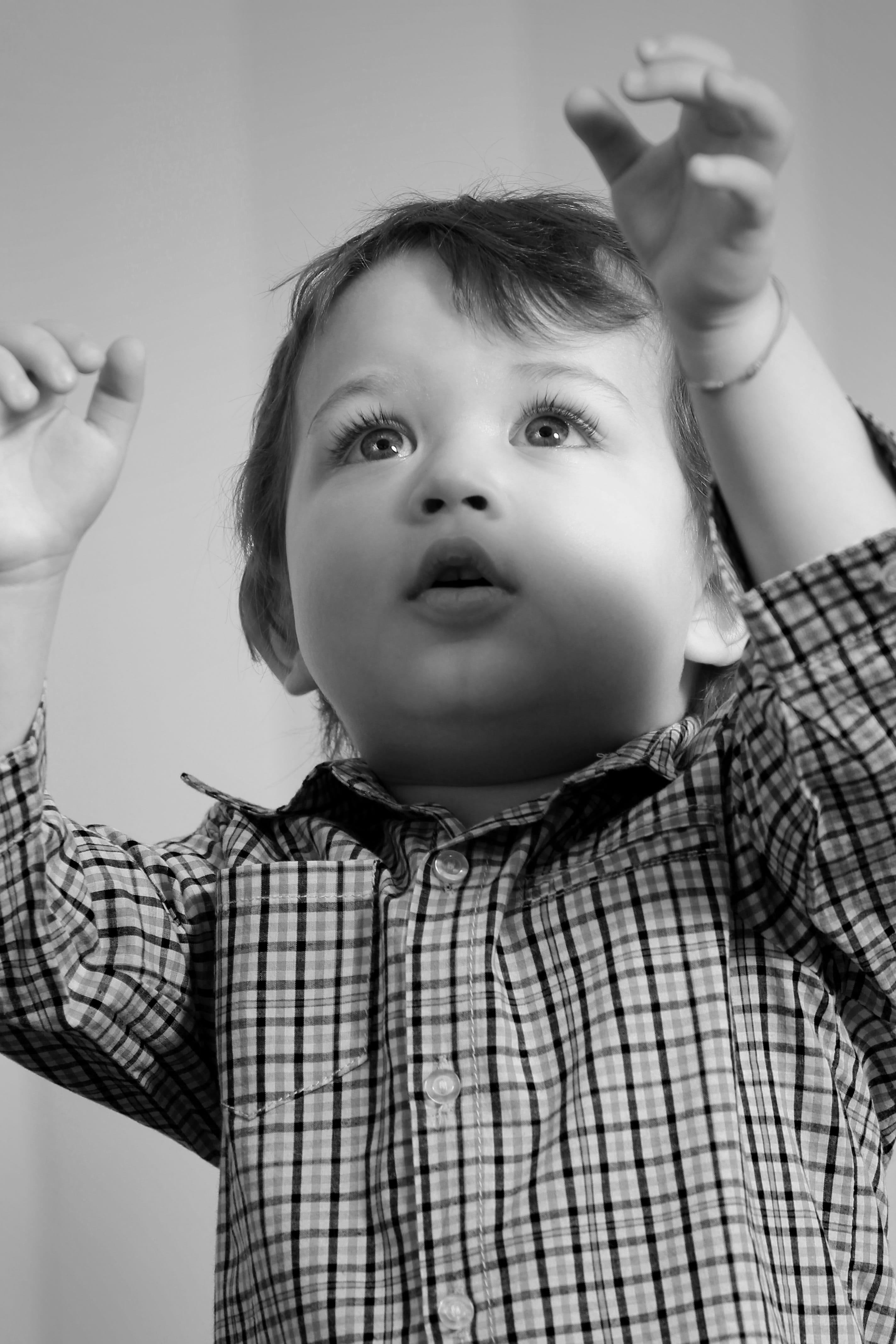 Black And White, human arm, children only, human face, boys, waist up, boy, arms raised, human body part, headshot, childhood, casual clothing, Love, Innocence, Phone HD Wallpaper