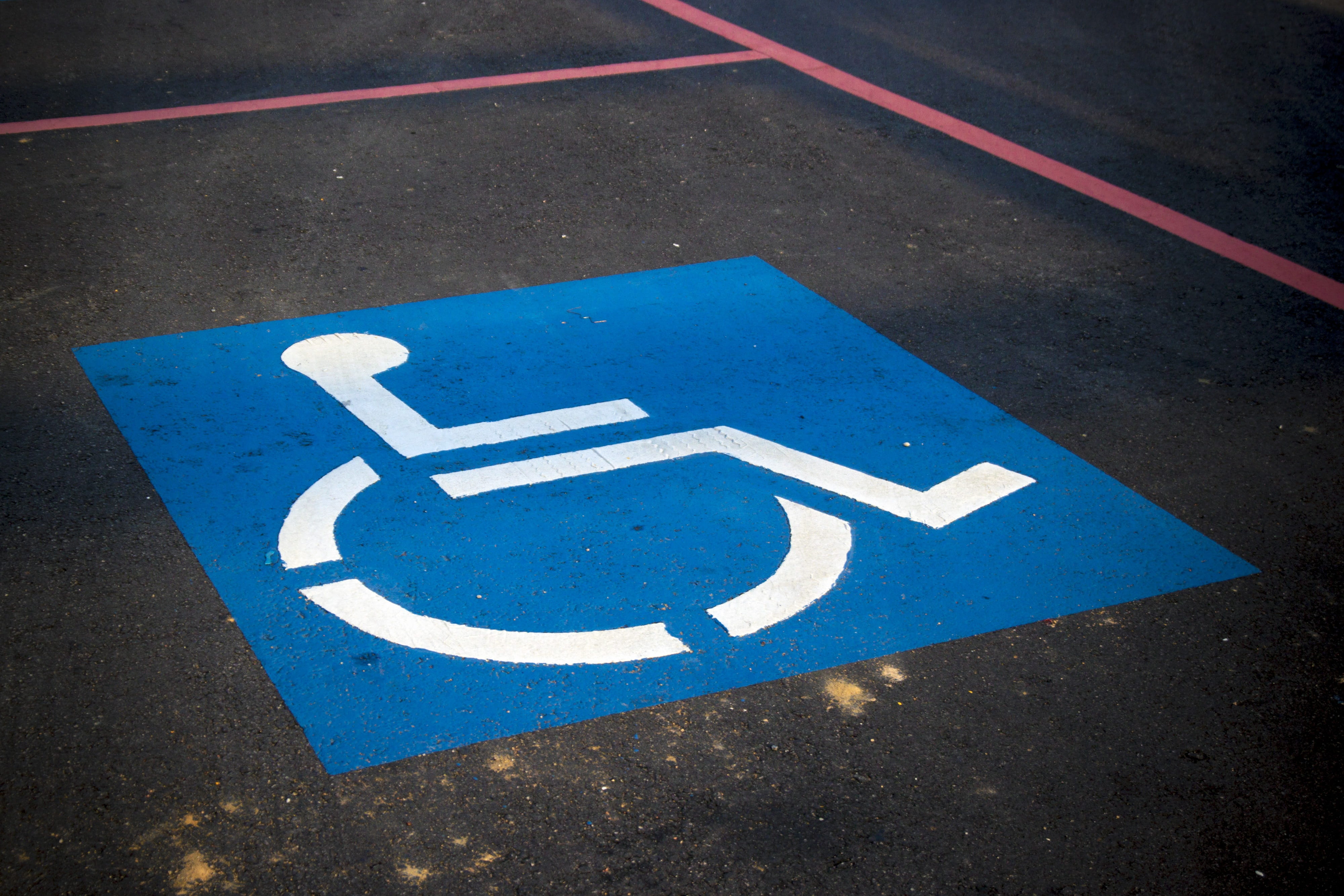 parking, transport, disabled sign, person, communication, car, place, disability, blue, asphalt, symbol, disabled access, warning, sign, reserved, guidance, HD Wallpaper
