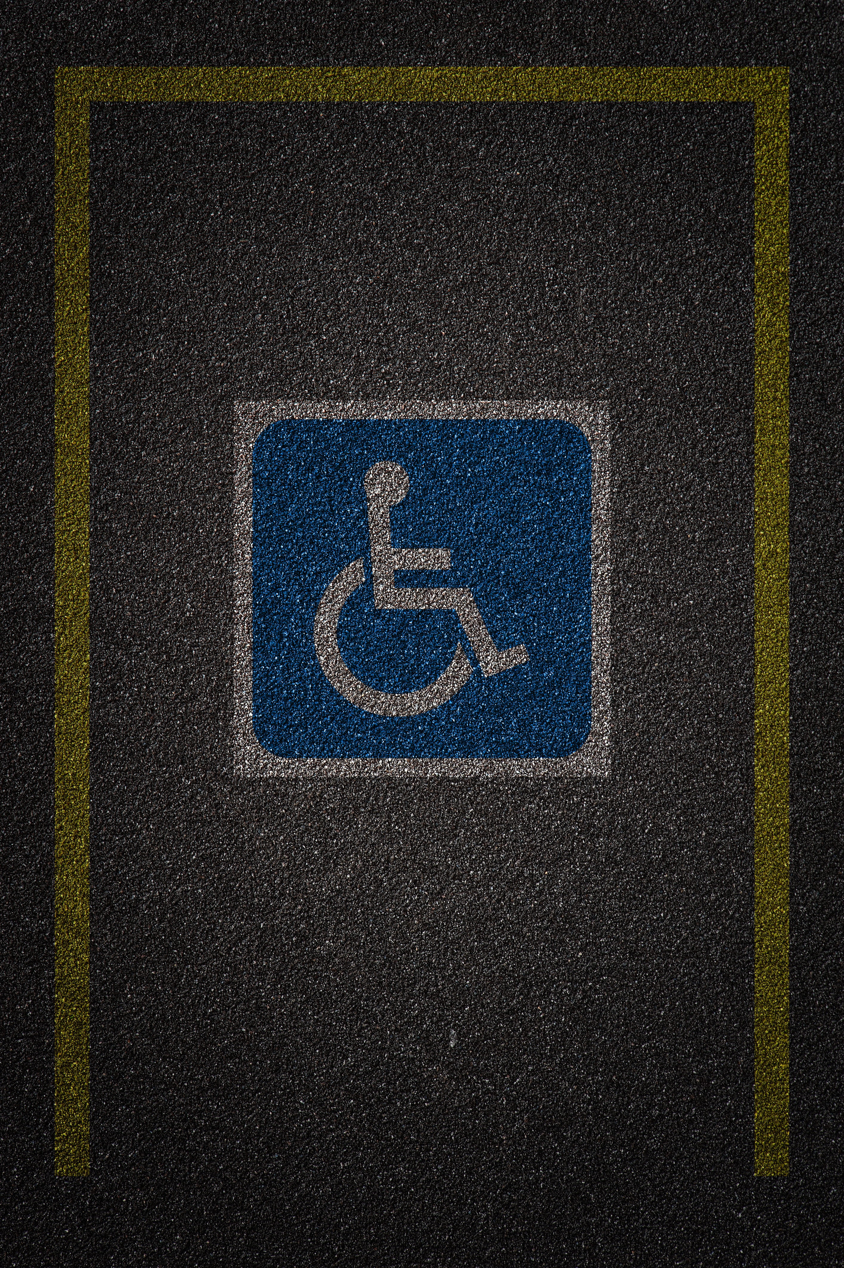 sport, road, yellow, high angle view, day, communication, 4K, asphalt, blue, park, disabled sign, pattern, number, close-up, symbol, disabled access, parking lot, Phone HD Wallpaper