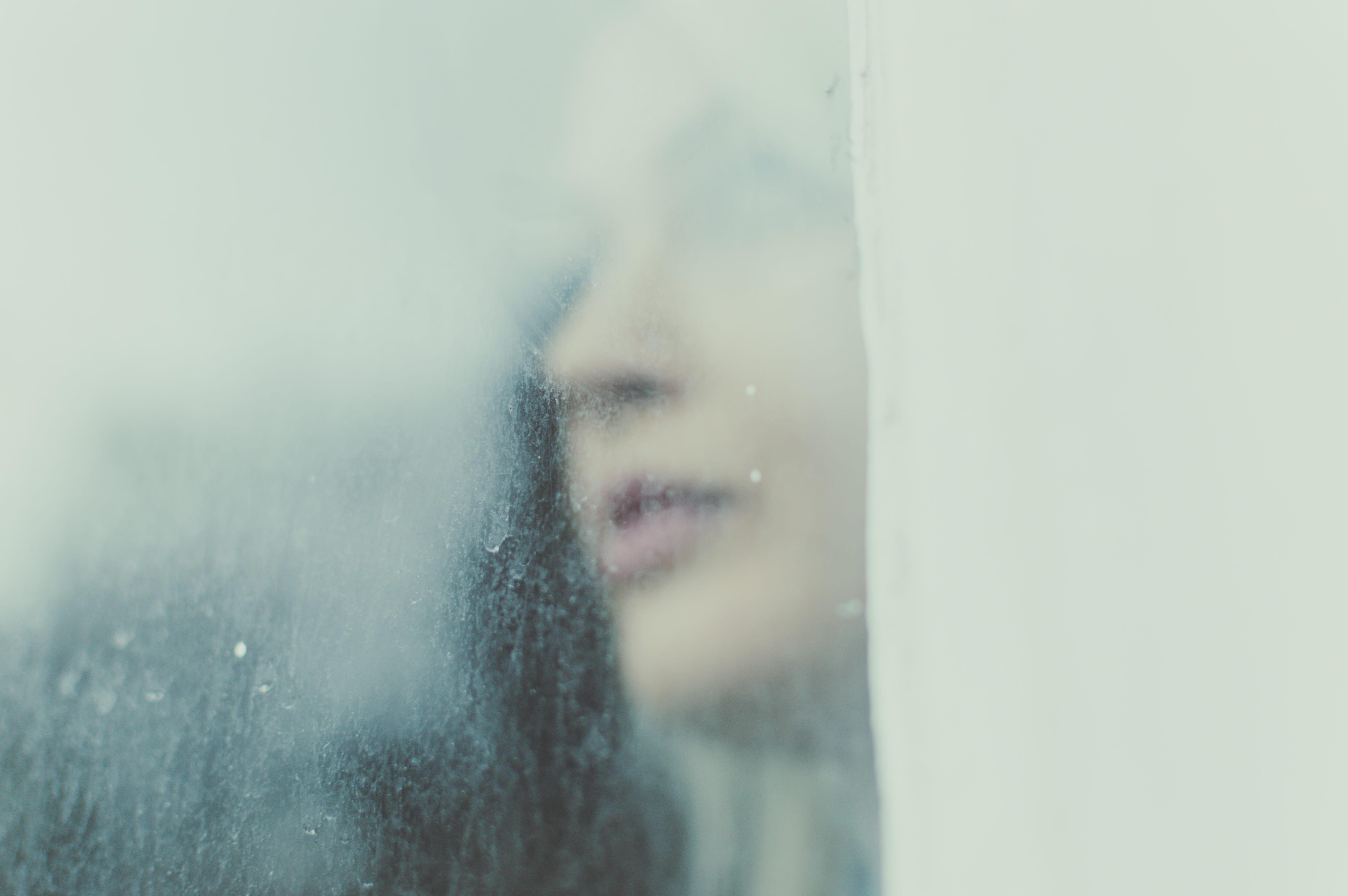 lady, indoors, window, looking, pondering, female, near, glass, closeup, transparent, human body part, wondering, portrait, close-up, girl, winter, hazy, HD Wallpaper