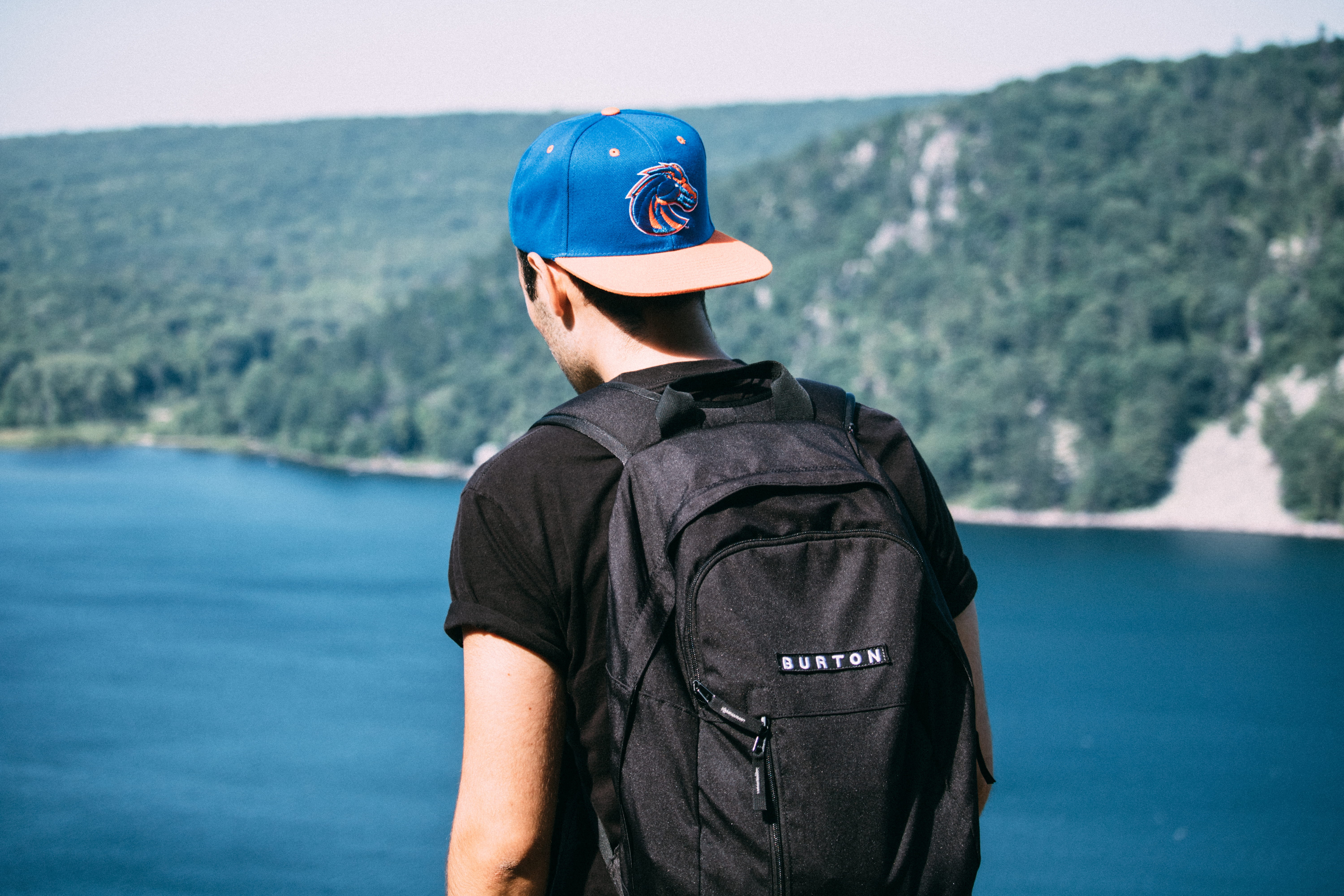 fitted, hiking, 5K, backpack, focus on foreground, shirt, hill, helmet, logo, cap, water, people, waist up, casual clothing, lifestyles, men, ponder, hat, HD Wallpaper